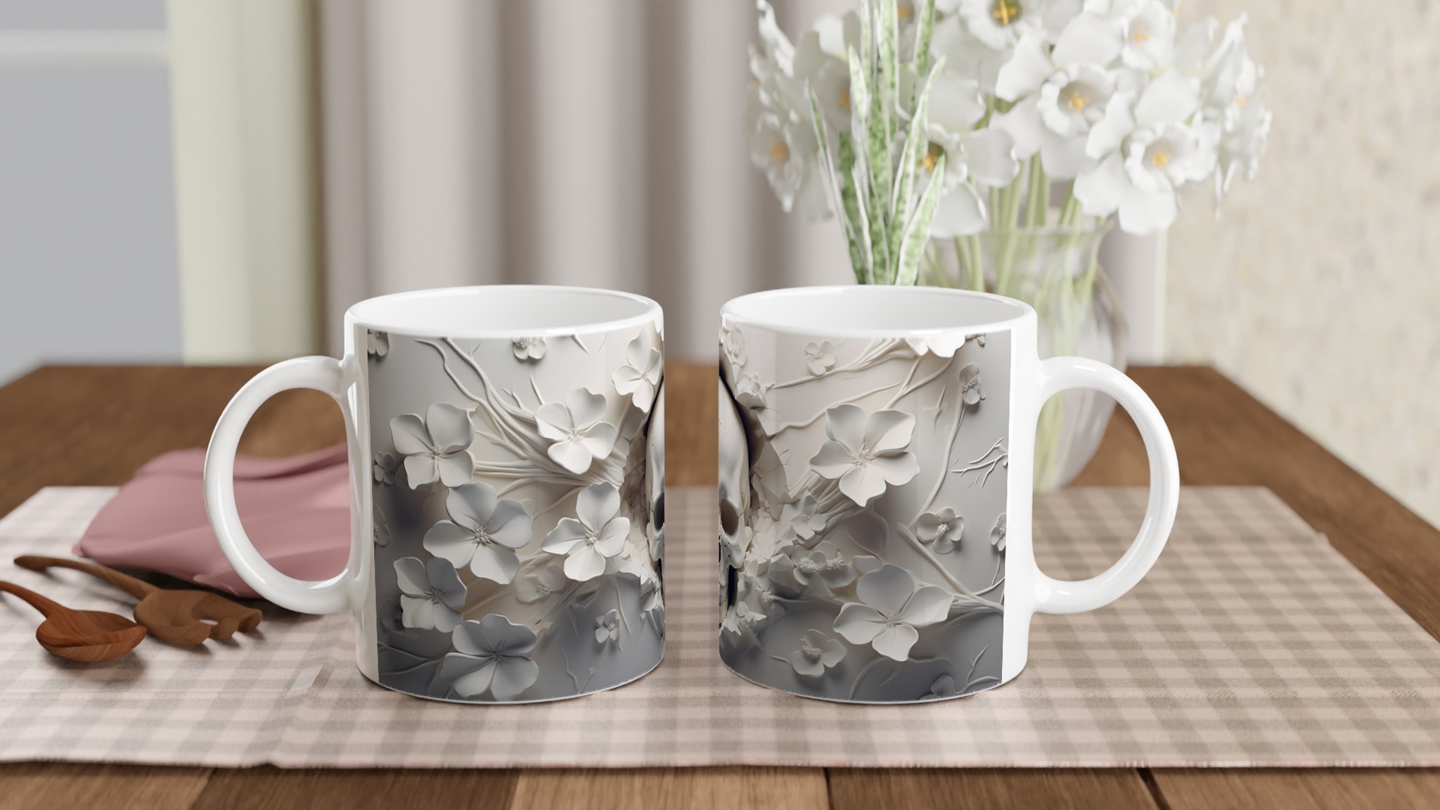 Döskalle med blommor Keramisk Mugg - Gotisk Stil i Ditt Val av 7 Djärva Färger 10 16dc41c6-3ad0-4b66-9dff-c312e973f0a2