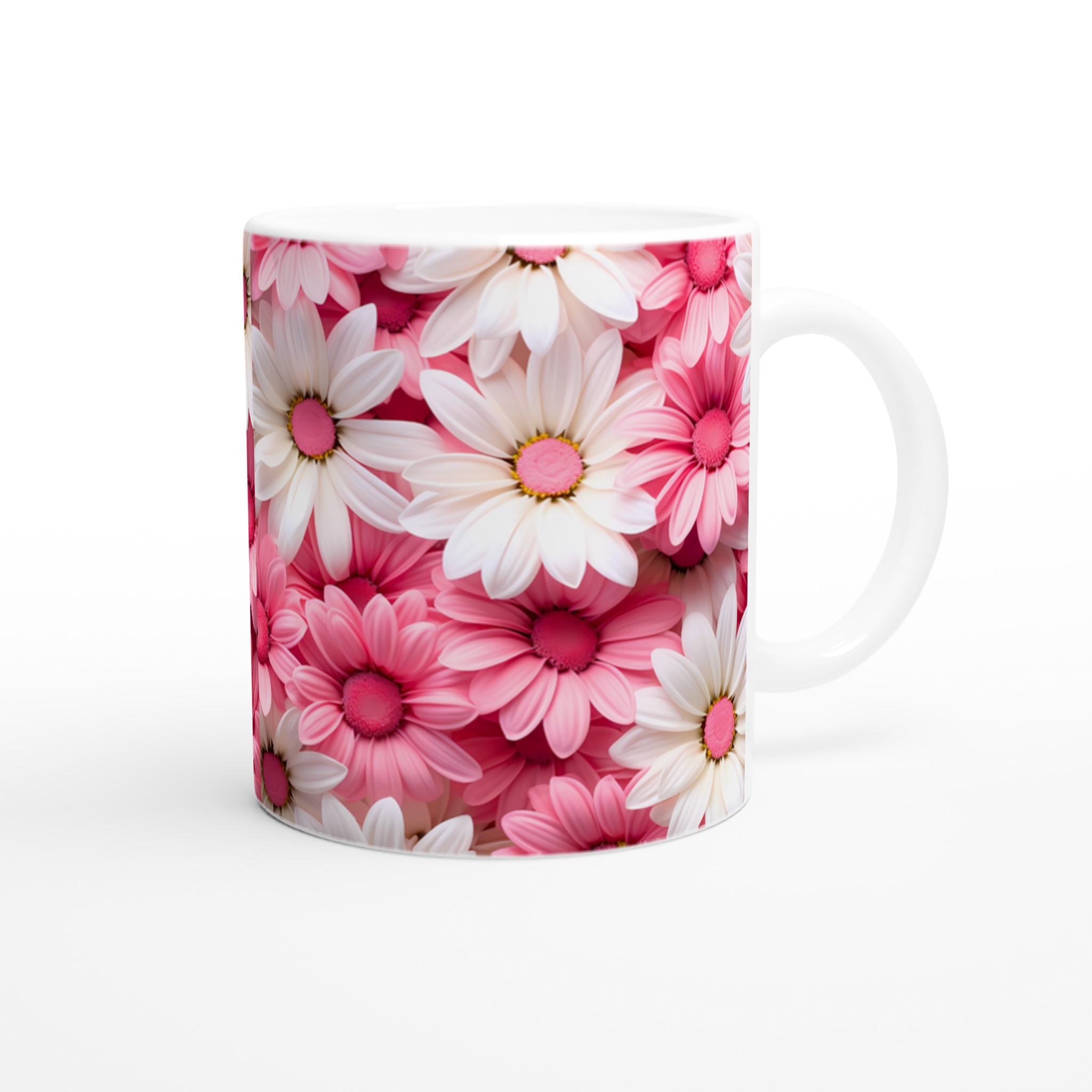 Blomstrande 11oz Keramikmugg – Rosa & Vit Margeritmönster, En Färgexplosion för Din Dryck 9 16e713c0-9a25-4066-a073-fc5c7f9b189e
