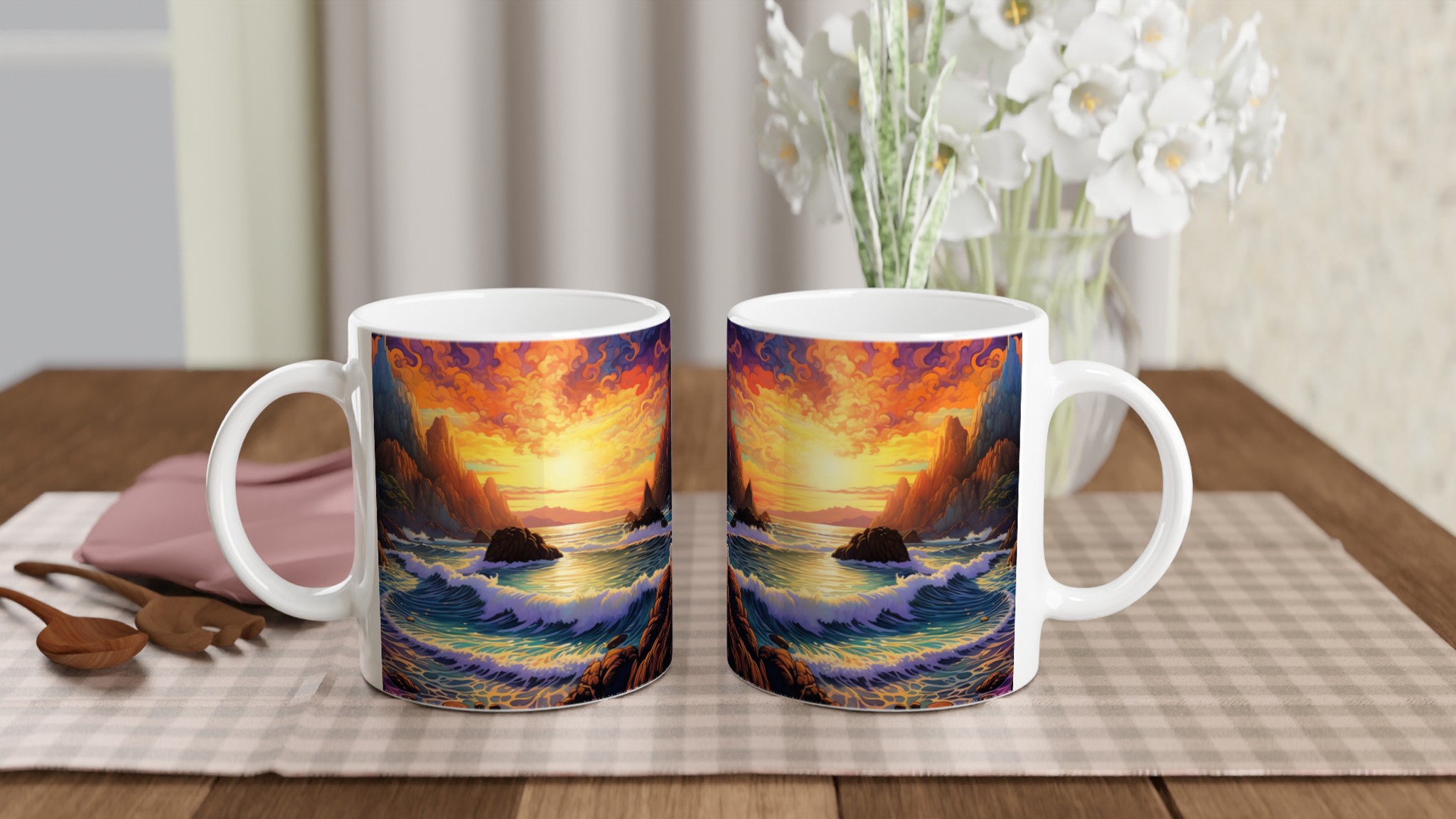 Magisk Solnedgångsmugg: 11oz Keramisk Mugg med Vibrerande Kustlandskap, Välj bland 7 Färger! 10 176b6e9c-1b11-4f39-8924-aeba5522fa52
