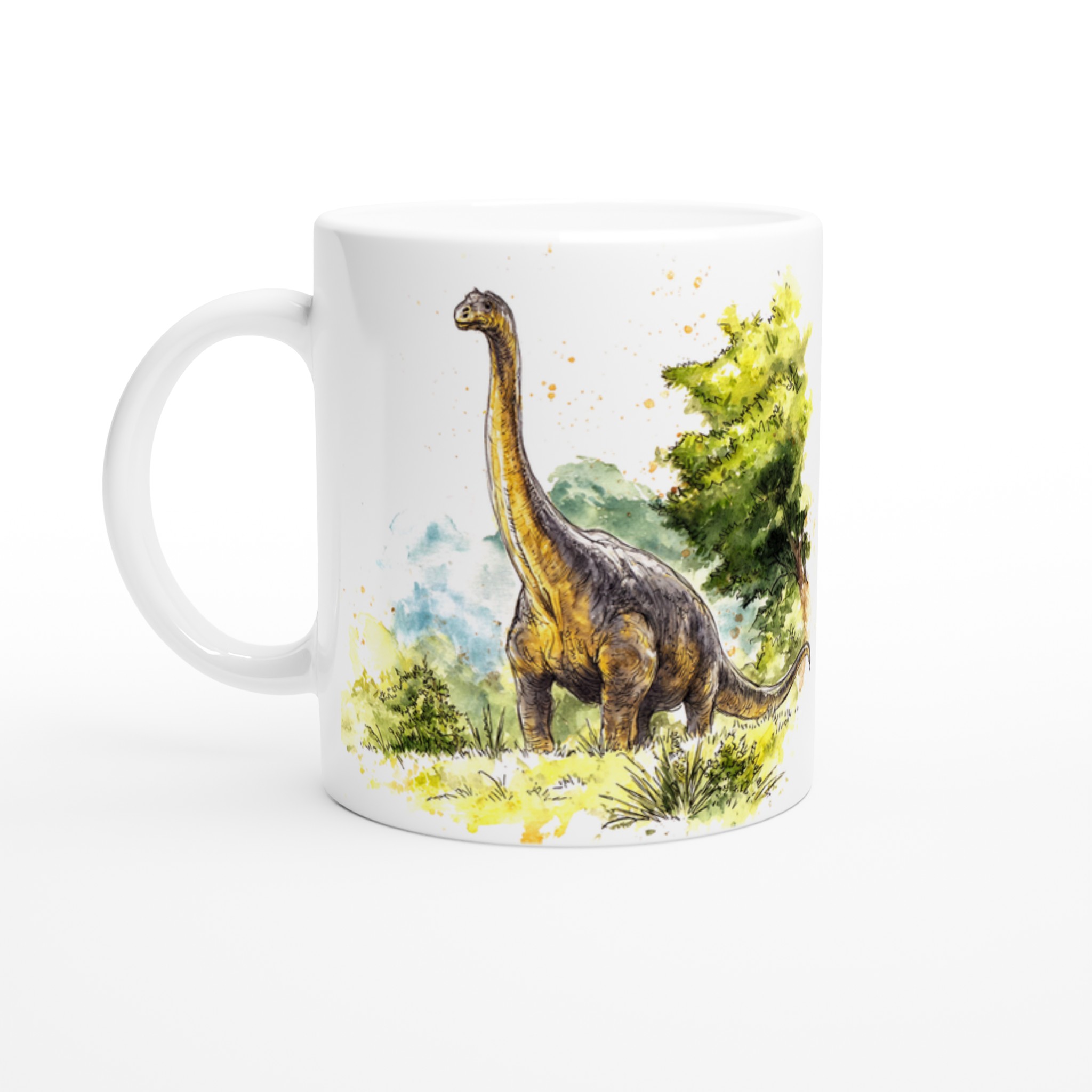 Dinosaurie Vattenfärg Mugg - Brachiosaurus i Grönt Landskap | 11oz Keramikmugg i Valfri Färg 1 17fbda38-dd72-48d9-bee8-b1f89a1ca6e6