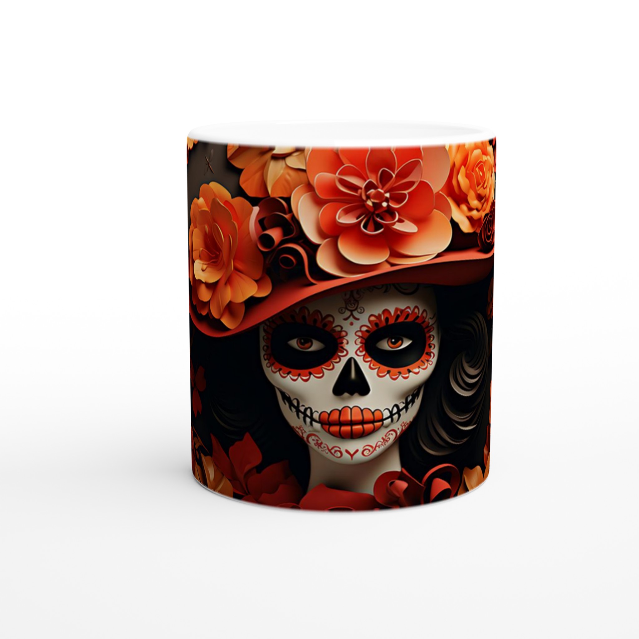 Fiesta Floral Keramikmugg - Skallmönster med Röda & Orangea Blommor, 11oz – Välj bland 7 Färgstarka Muggar! 8 184fe995-049a-4e36-aa71-fdf5b8120f51