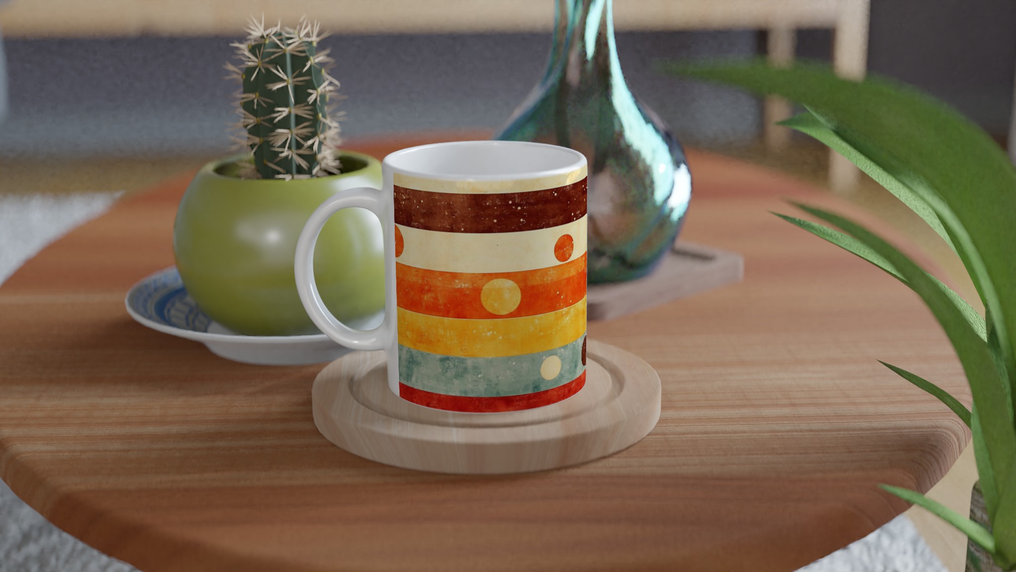 Retro Abstrakt Mugg - 11oz Keramikmugg i Vintage Färger & Geometrisk Design 9 1870a639-5391-4b66-ab54-133450c1e52e