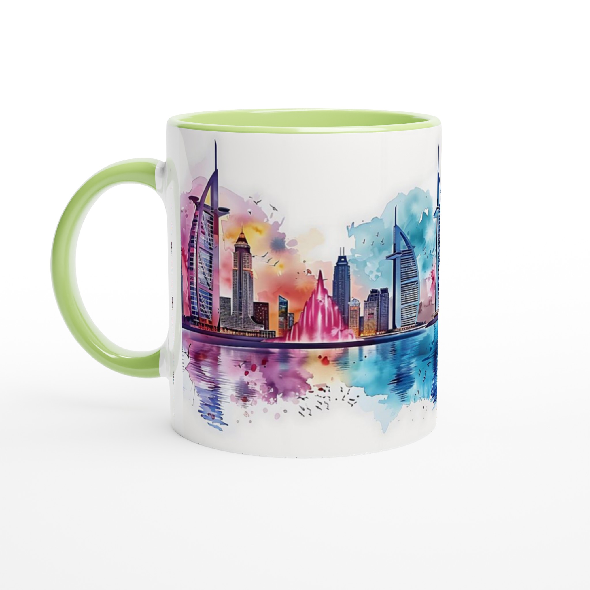 Dubai Akvarell Stadssiluett Mugg - Konstnärlig Kaffekopp med Burj Khalifa & Burj Al Arab i Levande Färger 3 18e40052-e54c-4331-8efb-1af4103a2653