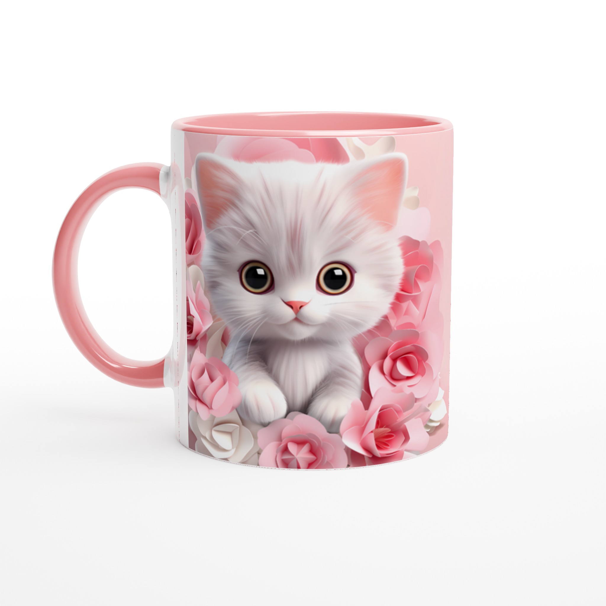 Söt kattunge & rosblommor 11oz Keramisk Mugg – Välj din färg 6 1ac59fc4-f7b7-4186-a9ef-3025a1172653