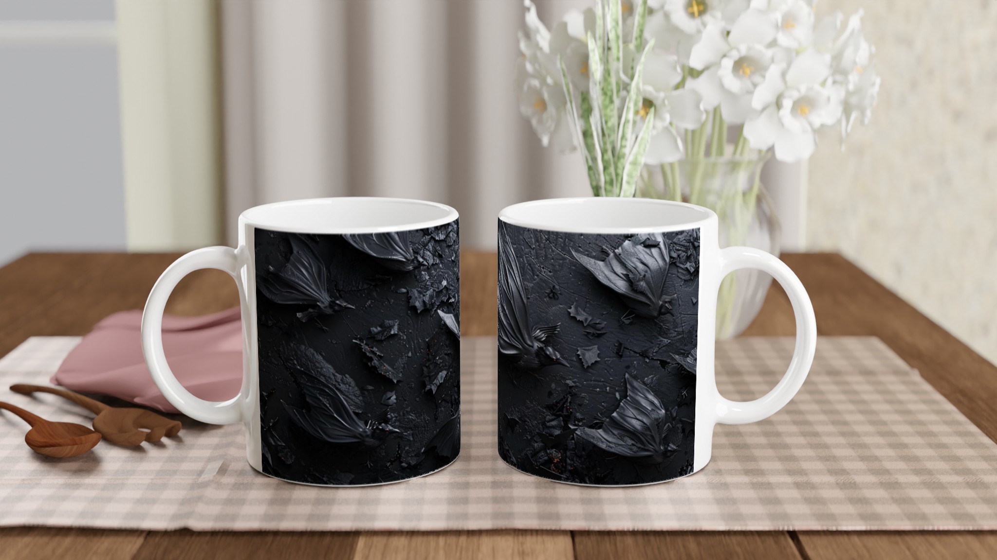 Vit 11oz keramisk mugg med dramatisk svart fågelmotiv – välj bland sju levande keramfärger 10 1c2118ad-c10b-461c-b59f-4fbd7c16f8bc