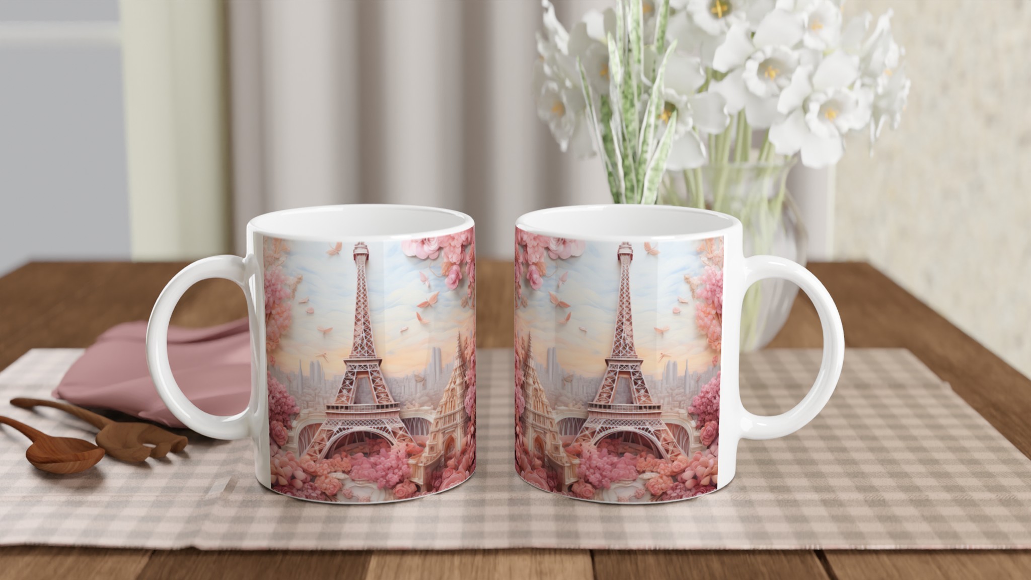 Romantisk Paris-mugg – Eiffeltornet i rosa blomsterdröm – 11 oz keramikmugg i 7 färger 10 1d6f3780-01ff-4fc4-b93b-090bf6fd61f3