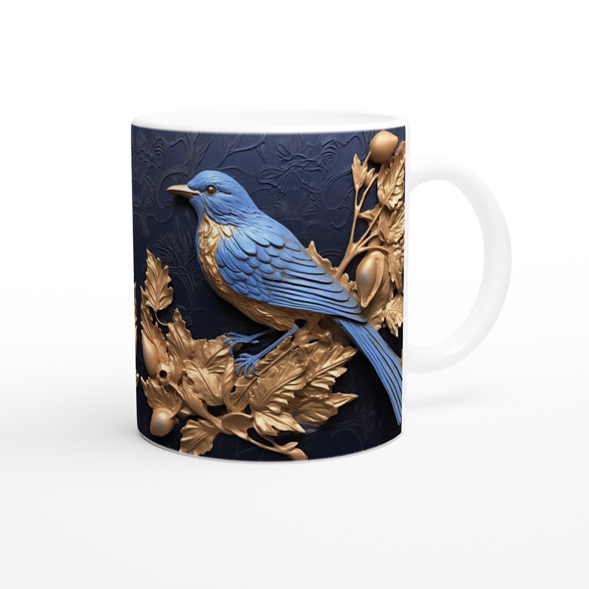 Royal Bird Song Keramikmugg – Elegant Blåfågel & Guldblad Design, 11oz – Välj bland 7 Färger! 9 1e078072-dfb5-4e32-bb6a-07a3549a4697