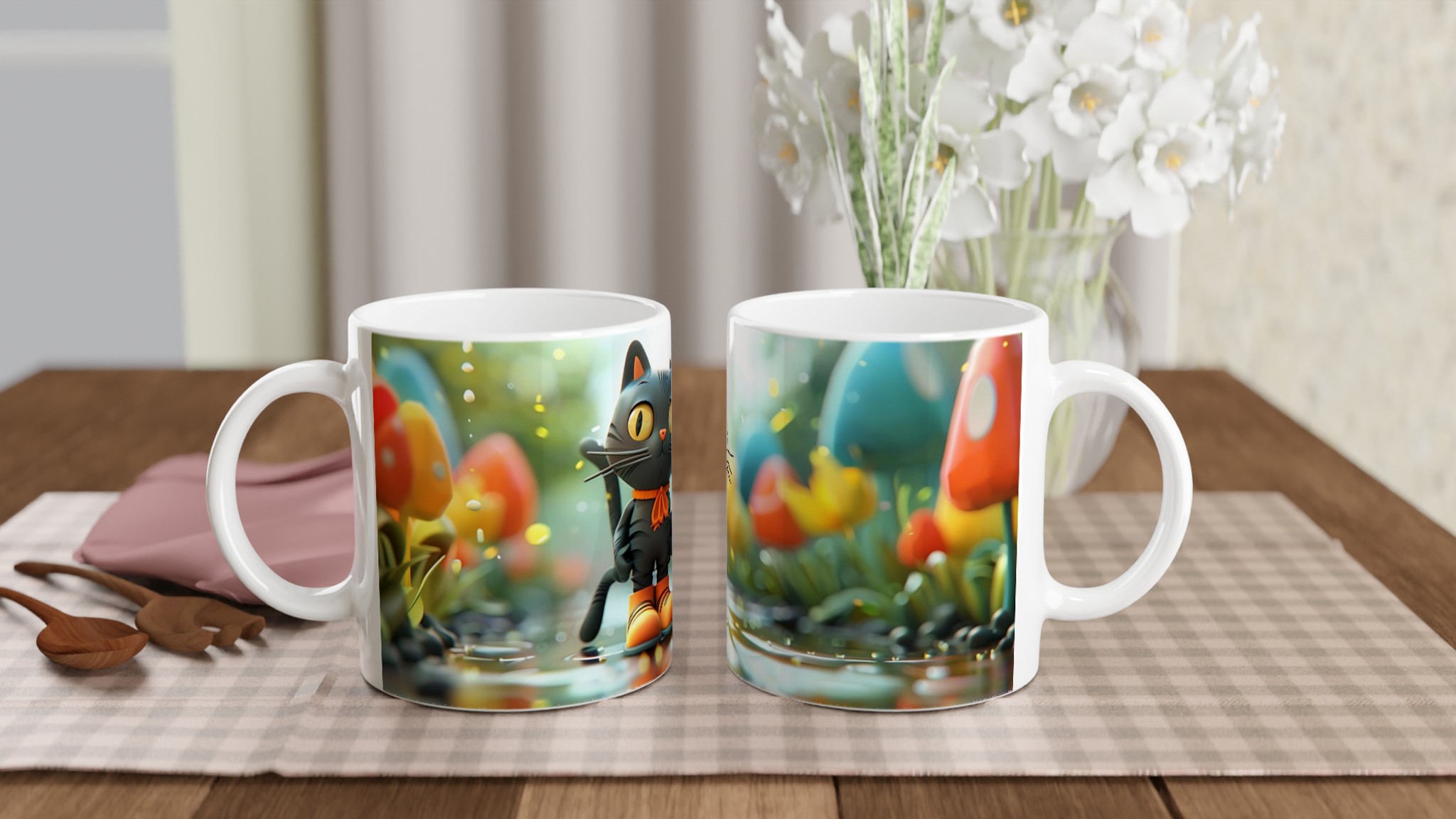 Magisk Katt i Svampskog - 11 oz Premium Keramikmugg i ditt färgval 10 1e864c61-1901-457a-b71b-2384a1f64674