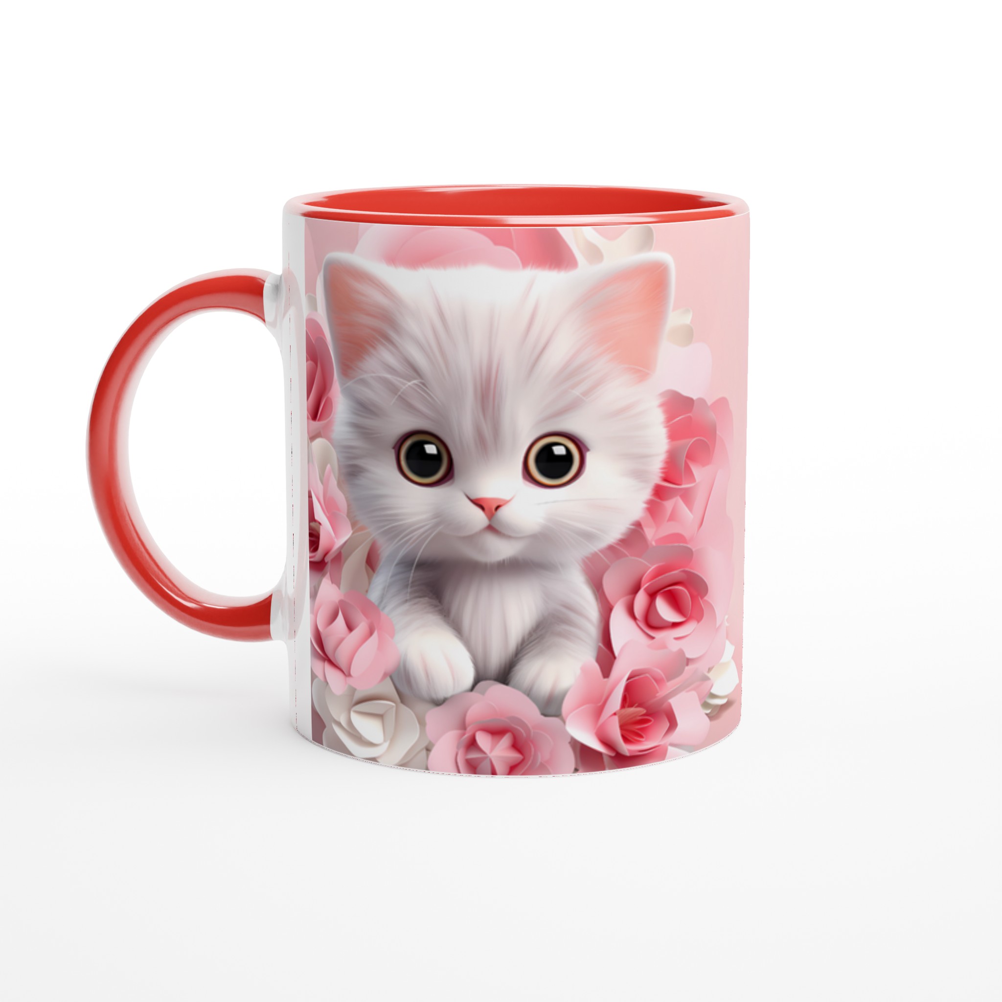 Söt kattunge & rosblommor 11oz Keramisk Mugg – Välj din färg 2 1ef9a8f1-d9fa-426c-a1ed-430f16d48b7c