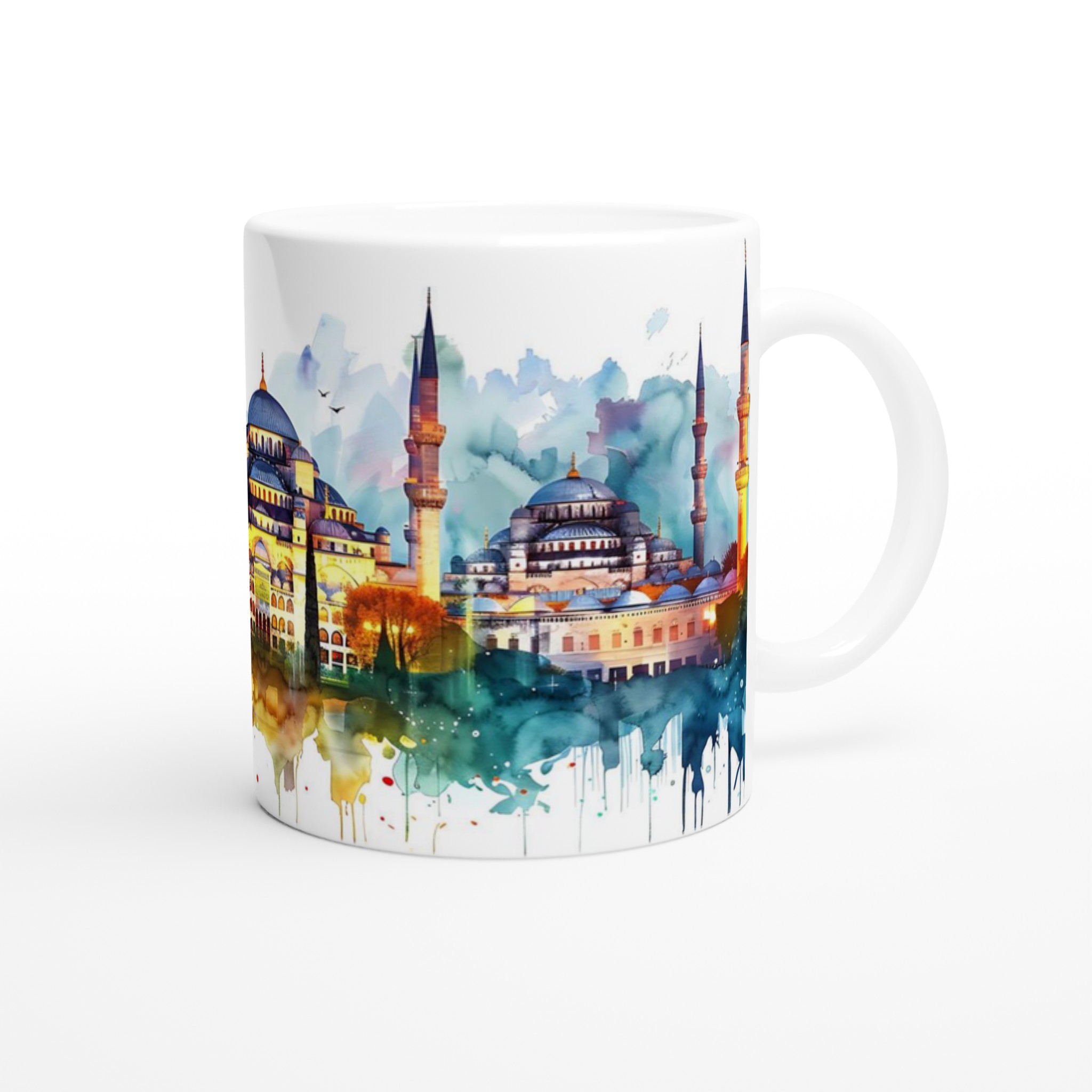 Istanbul Watercolor Skyline Mugg – Konstnärlig Siluett i Klara Färger 9 21714dce-4711-4e86-a869-2acbef19a935