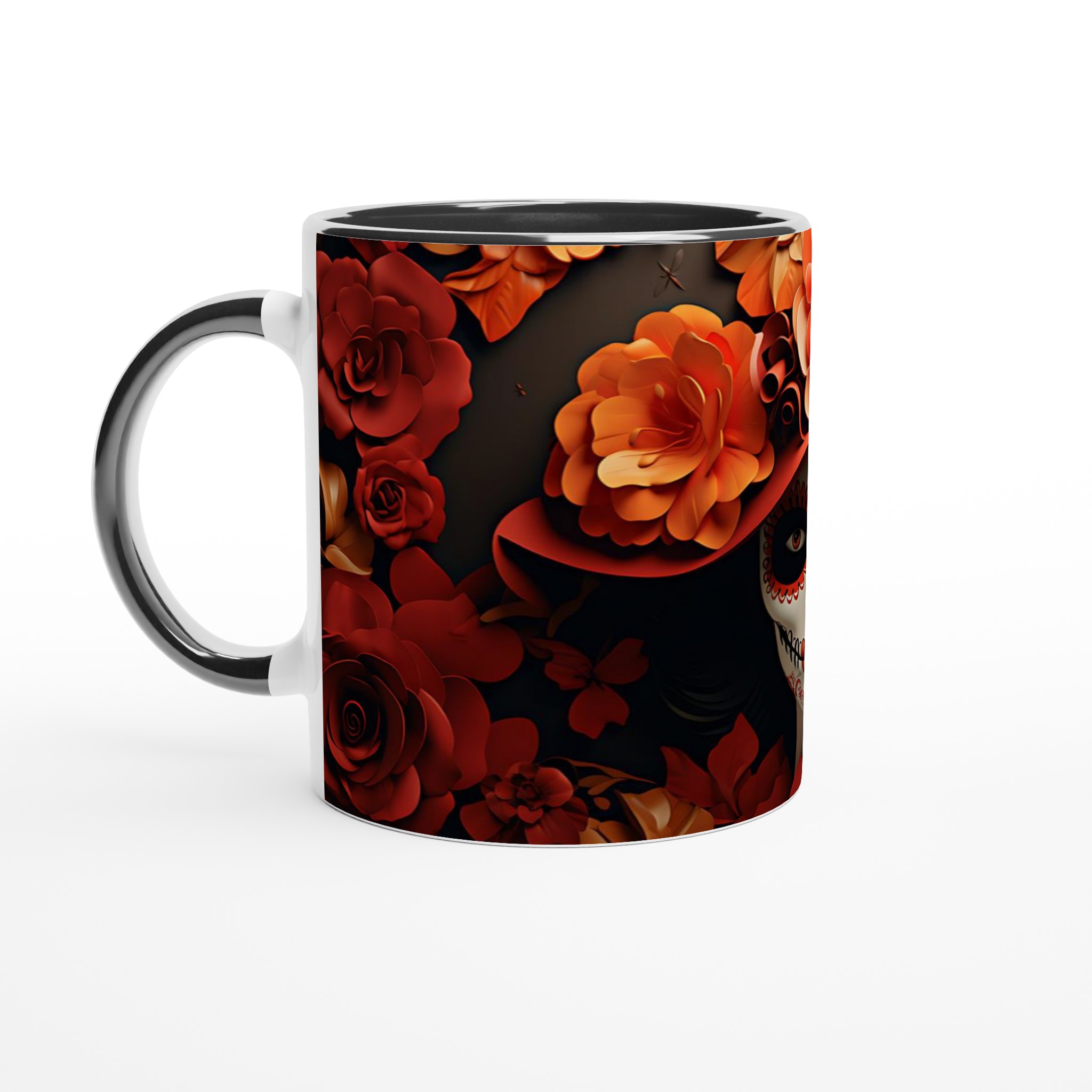 Fiesta Floral Keramikmugg - Skallmönster med Röda & Orangea Blommor, 11oz – Välj bland 7 Färgstarka Muggar! 7 21e0b710-767e-478d-94b7-66166a388773