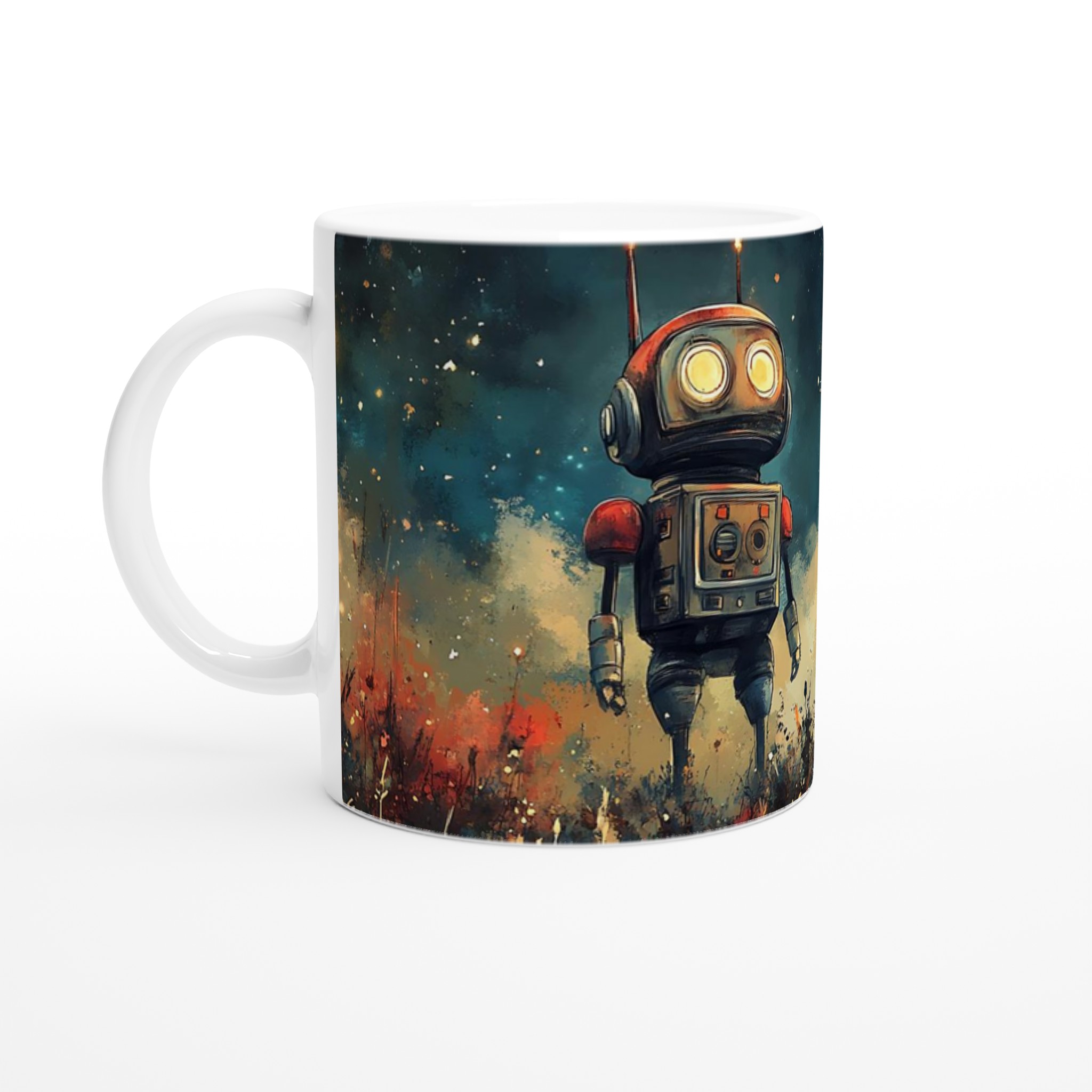 Retro Roboter Äventyr Mugg – Sci-Fi Konst Keramikmugg i ditt val av 7 färger 1 220f98b7-a3ec-4f02-911d-53ba27ce4bf0