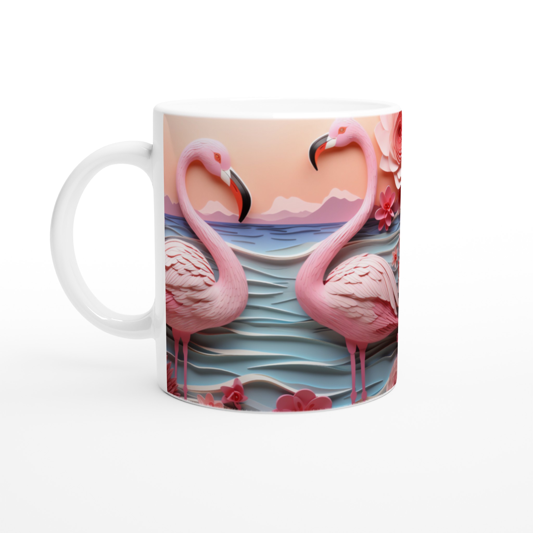 Flamingo Paradise 11oz Keramisk Mugg – Drömsk Design i Papperskonst Stil 1 2224fd02-3e69-4f89-8a30-801284867c12