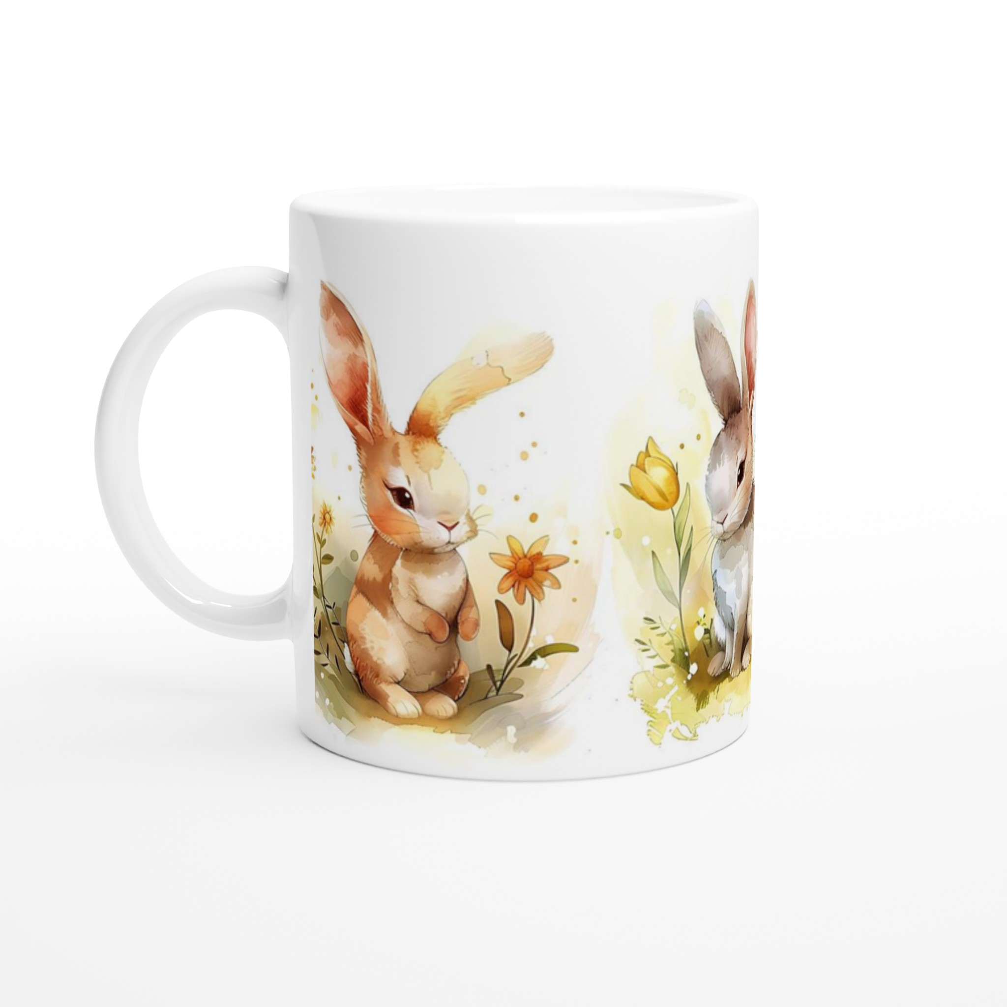 Söta Vattenfärgskaniner Mugg – Charmig & Hållbar 11oz Keramikmugg i Valfri Färg 1 2270725a-9d89-4990-af91-c94ac2794fcc