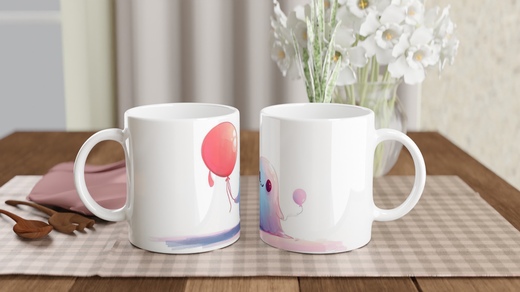 Söt Spöke med Ballonger - 11oz Keramisk Mugg i Valfri Färg 10 24533418-f87b-4248-b759-3d0529cb1275