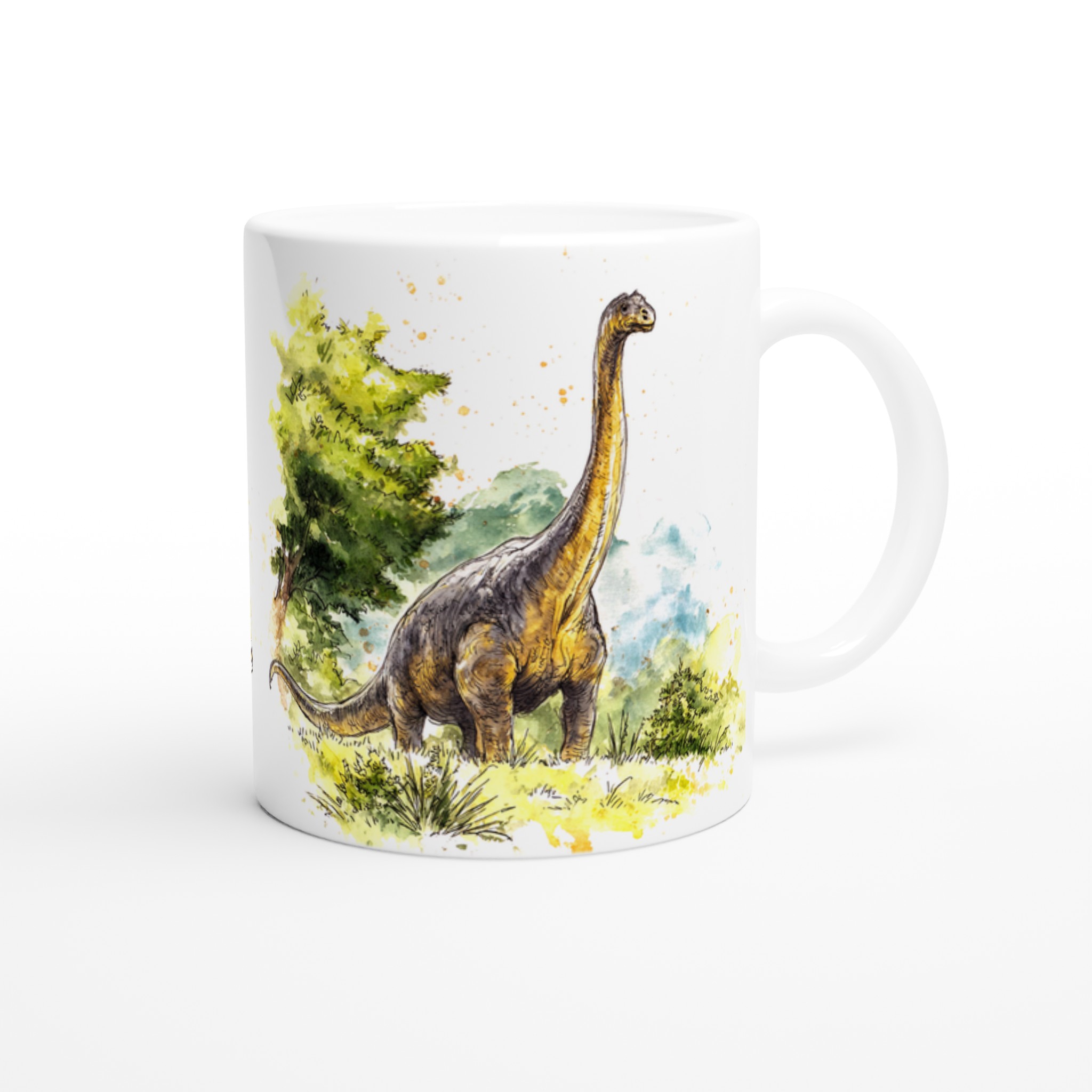 Dinosaurie Vattenfärg Mugg - Brachiosaurus i Grönt Landskap | 11oz Keramikmugg i Valfri Färg 9 250f23a1-784d-4d21-8406-06591aa1a93c