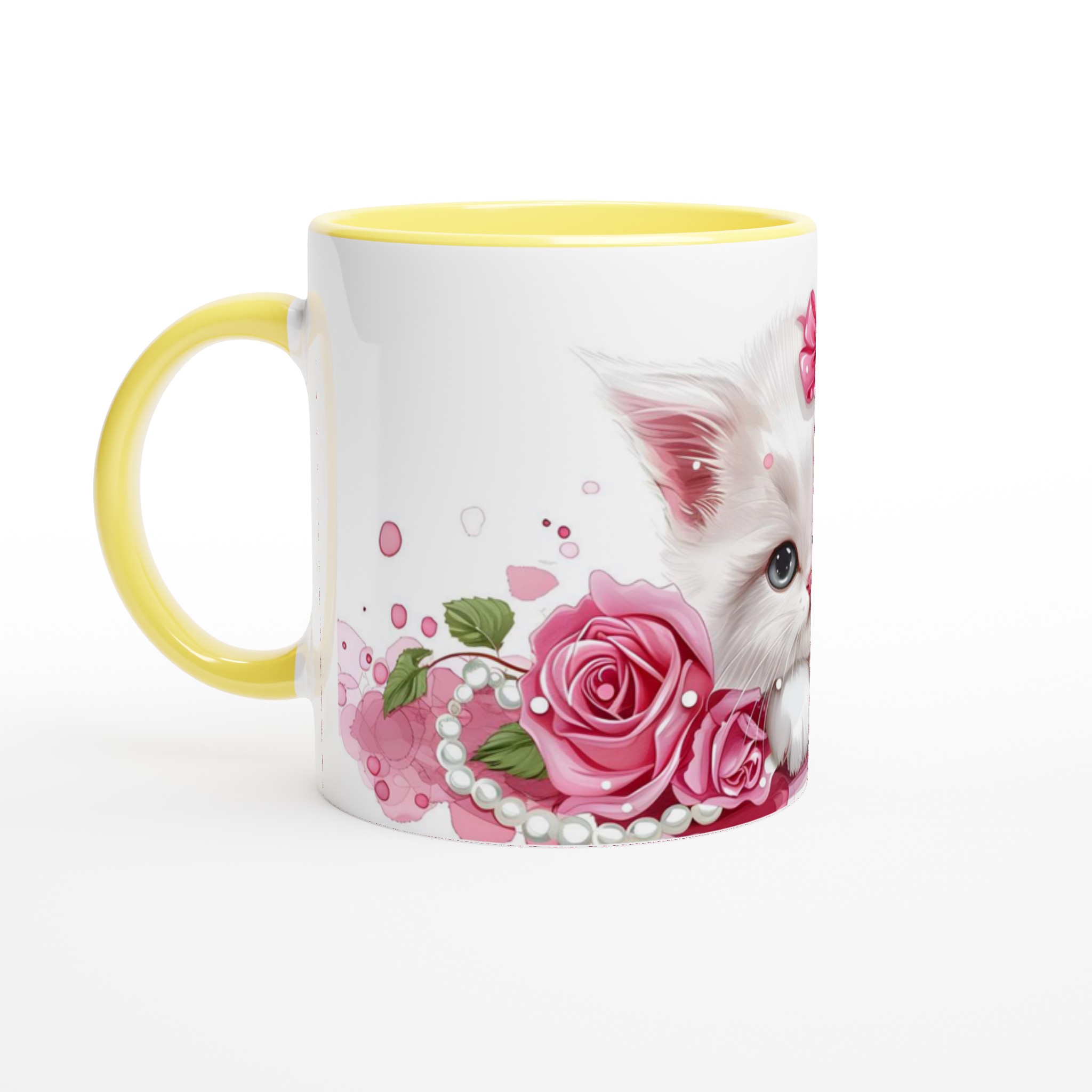 Söt kattunge och rosa rosor 11oz keramikmugg – Perfekt present för kattälskare 5 25423c1f-12c7-422a-aa9a-d5616df76d64