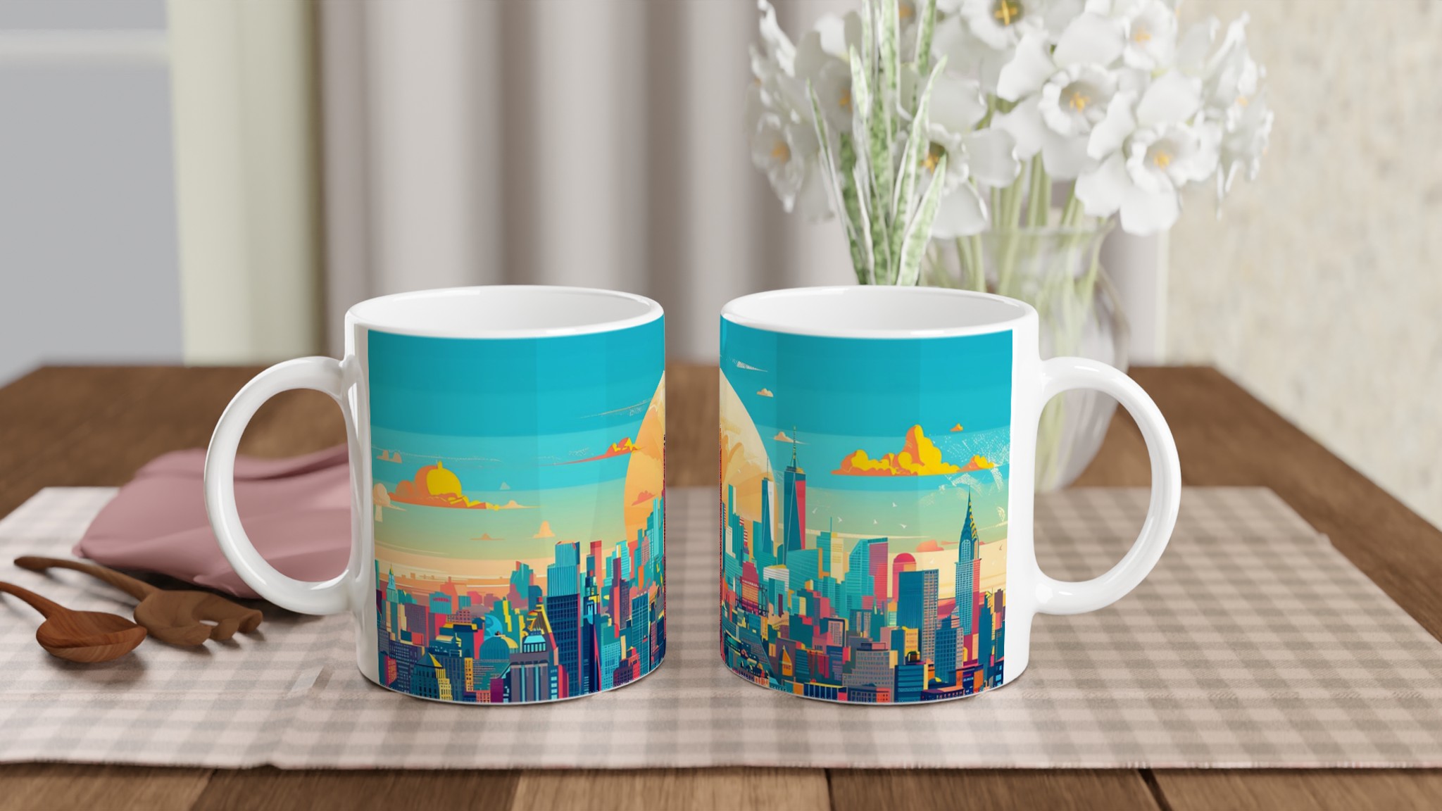 New York City Skyline Kaffemugg – Färgstark, Pop Art-inspirerad Keramikmugg (11 oz) 10 259267a0-6c92-40e7-86b7-354b5f8b6d05