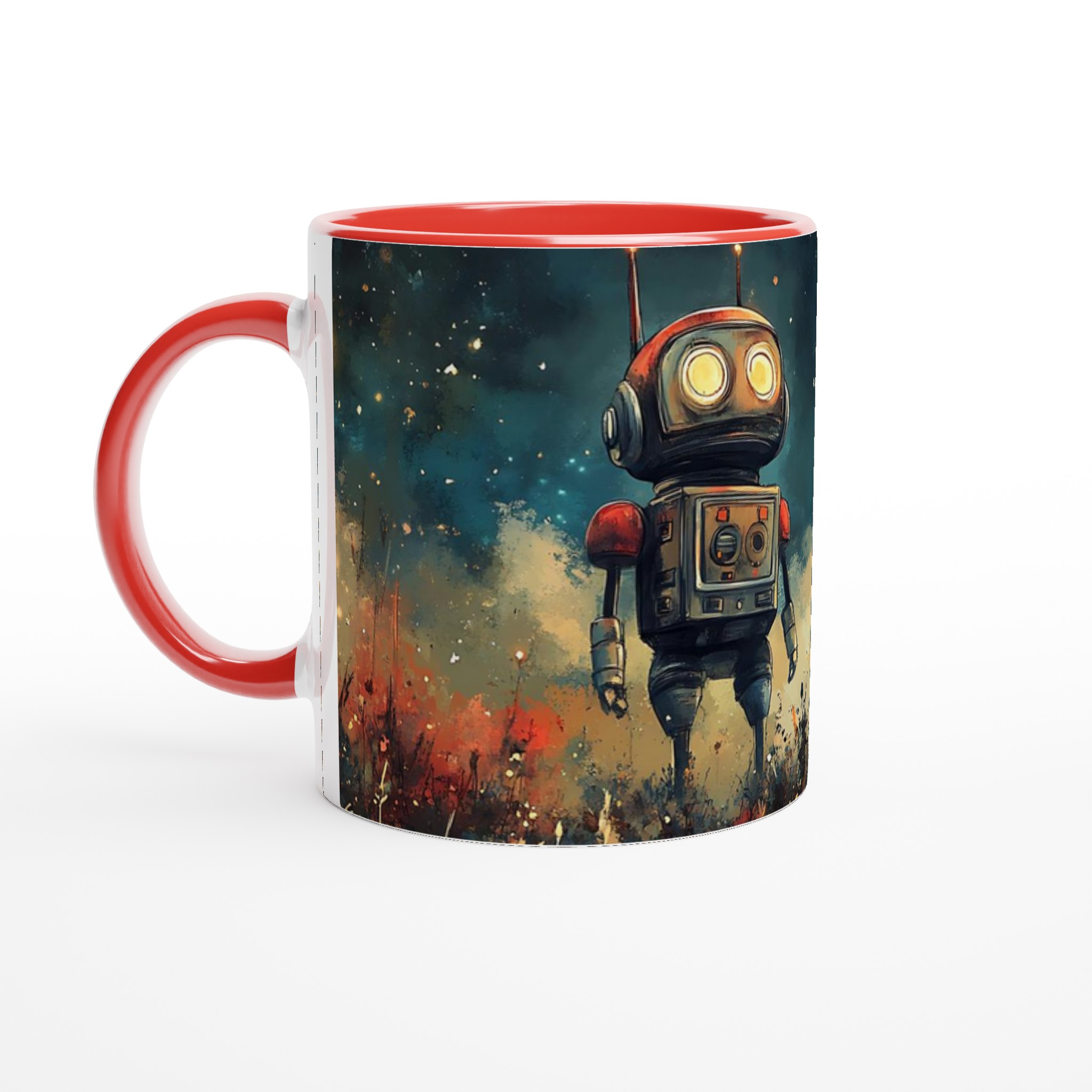 Retro Roboter Äventyr Mugg – Sci-Fi Konst Keramikmugg i ditt val av 7 färger 5 25a84b5a-0929-403b-8997-f7417fbb8c53
