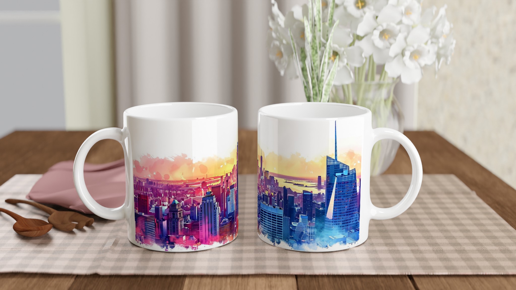 New York City Skyline Watercolor Mugg – Fånga stadens puls i levande färger på din valfria keramiska mugg! 10 2667ea8f-b04d-4611-8249-29630c3f585a