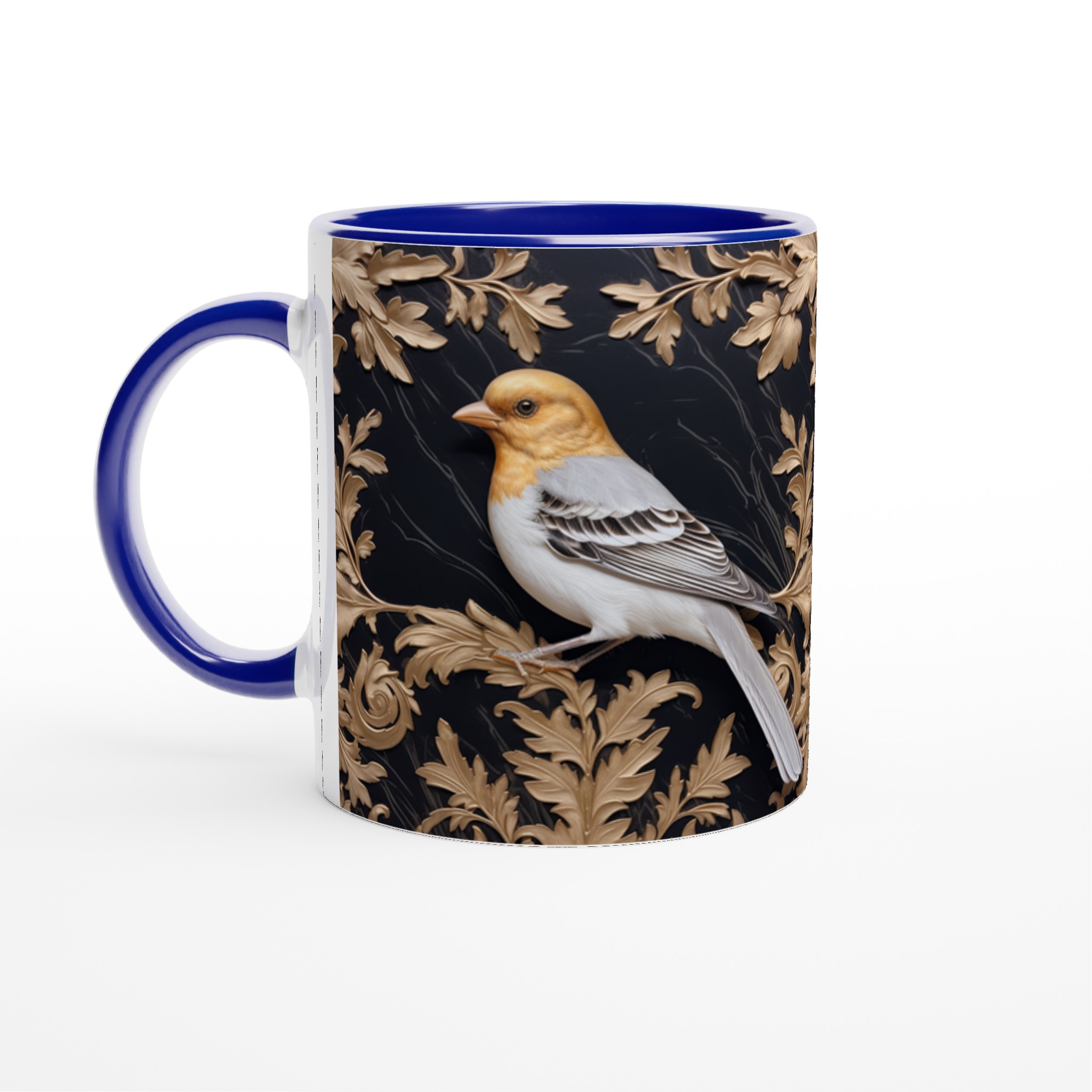 Lyxig Fågelkonst Mugg – 11 oz Keramisk Kaffemugg med Gyllene Bladverk, Välj bland 7 Eleganta Färger 4 2698543a-aaf0-4445-aac5-e63099847c47
