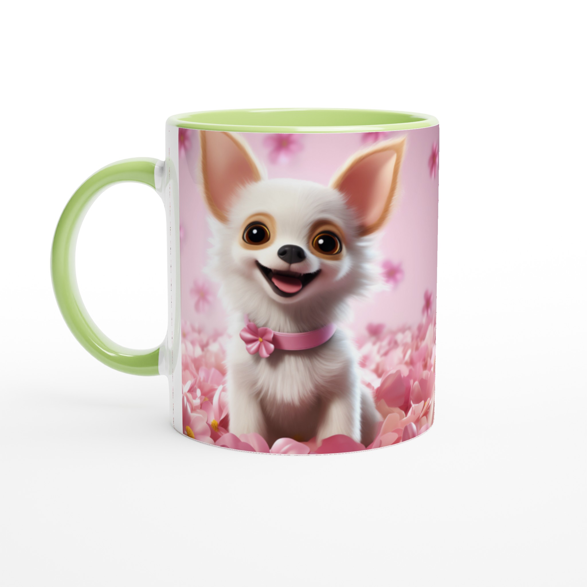 Chihuahua Drömmugg: Söt Valp i Rosa Blomster – 11oz Keramisk Mugg i Valfri Färg 3 26b30ce7-8b11-4a5c-a166-fafaf021e0c9