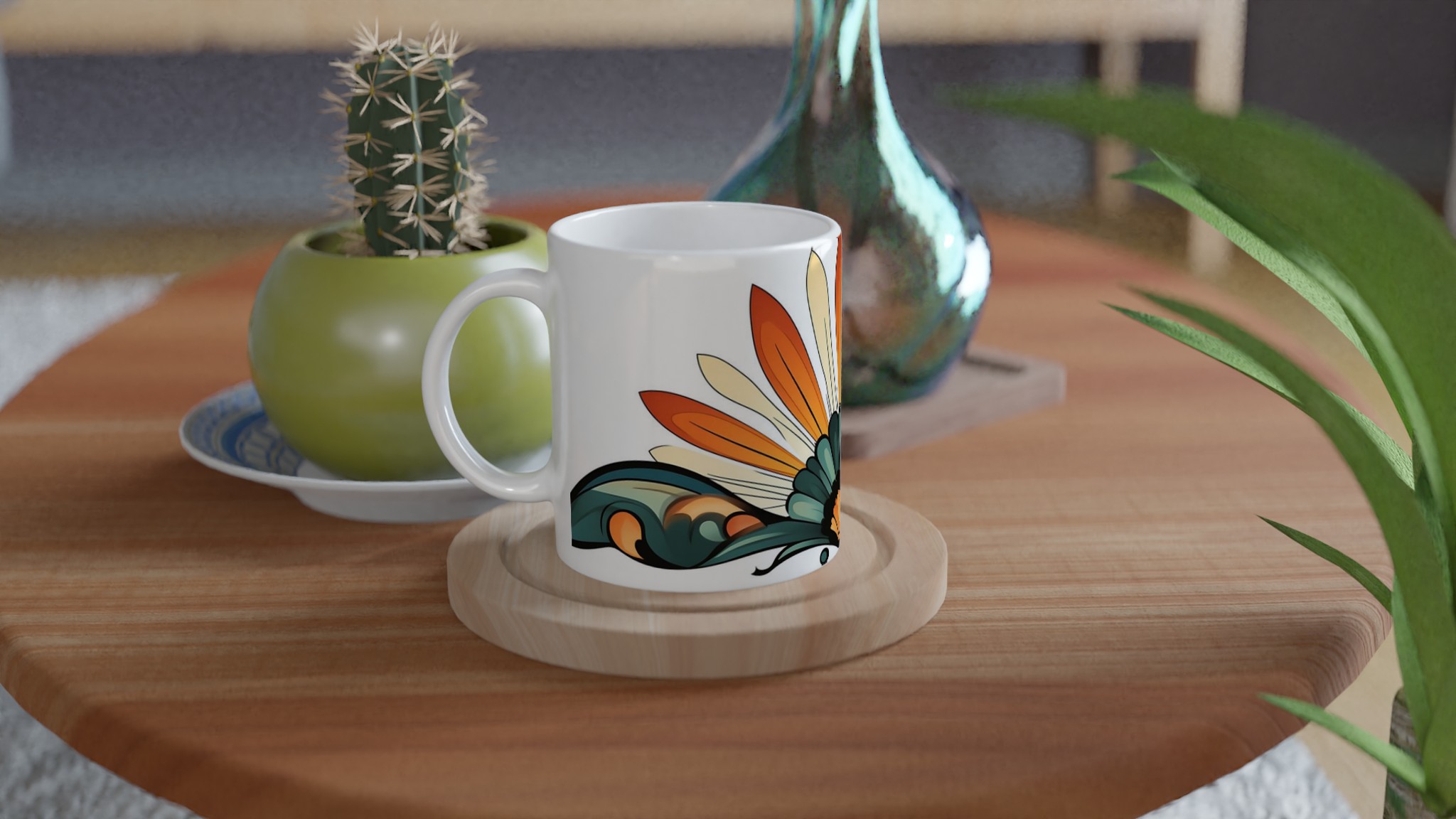 Art Nouveau Inspirerad Keramikmugg – Elegant Solfjäderdesign i Varma Nyanser 9 26d7c8cf-6833-47e1-ac7d-7b479da53251