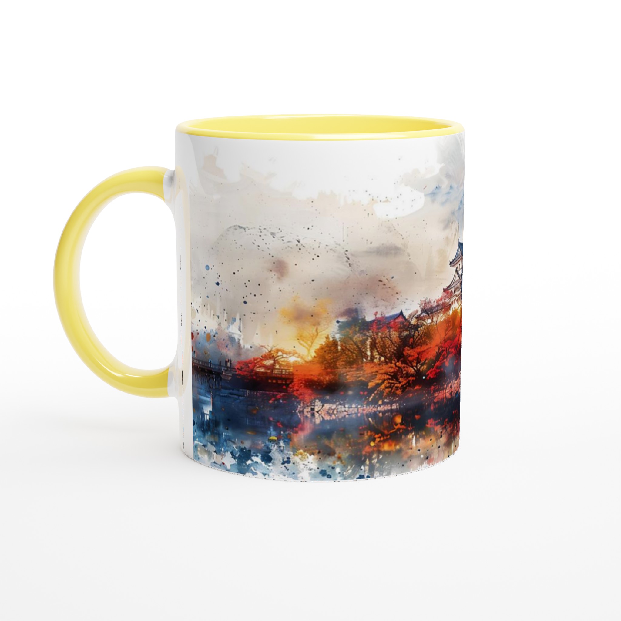 Japansk Akvarell Mugg - Klassiskt Slott & Höstfärger på 11oz Keramik, Välj Färg! 5 281ad56d-85db-43a9-8013-8edcc9c0d0a1