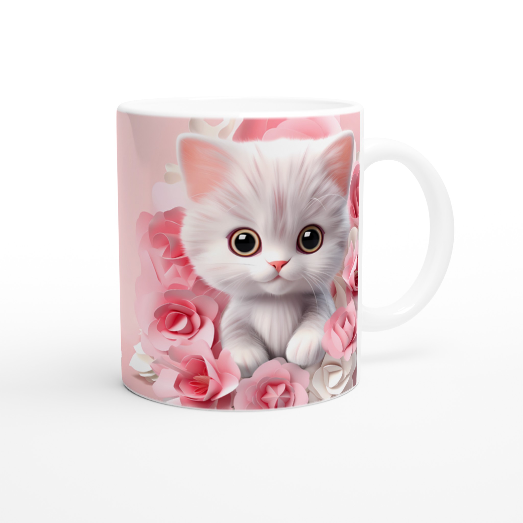 Söt kattunge & rosblommor 11oz Keramisk Mugg – Välj din färg 9 2912ab50-d7a4-4ca5-8ba7-5b9b33077a5f