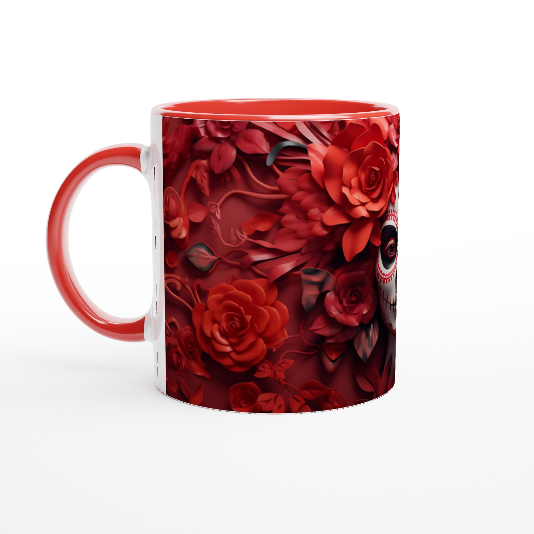 Dia de los Muertos Keramikmugg - Skalledesign med Röda Rosor, 11 oz 2 2bb187b8-dbe4-4501-b72e-d4f3135e2378