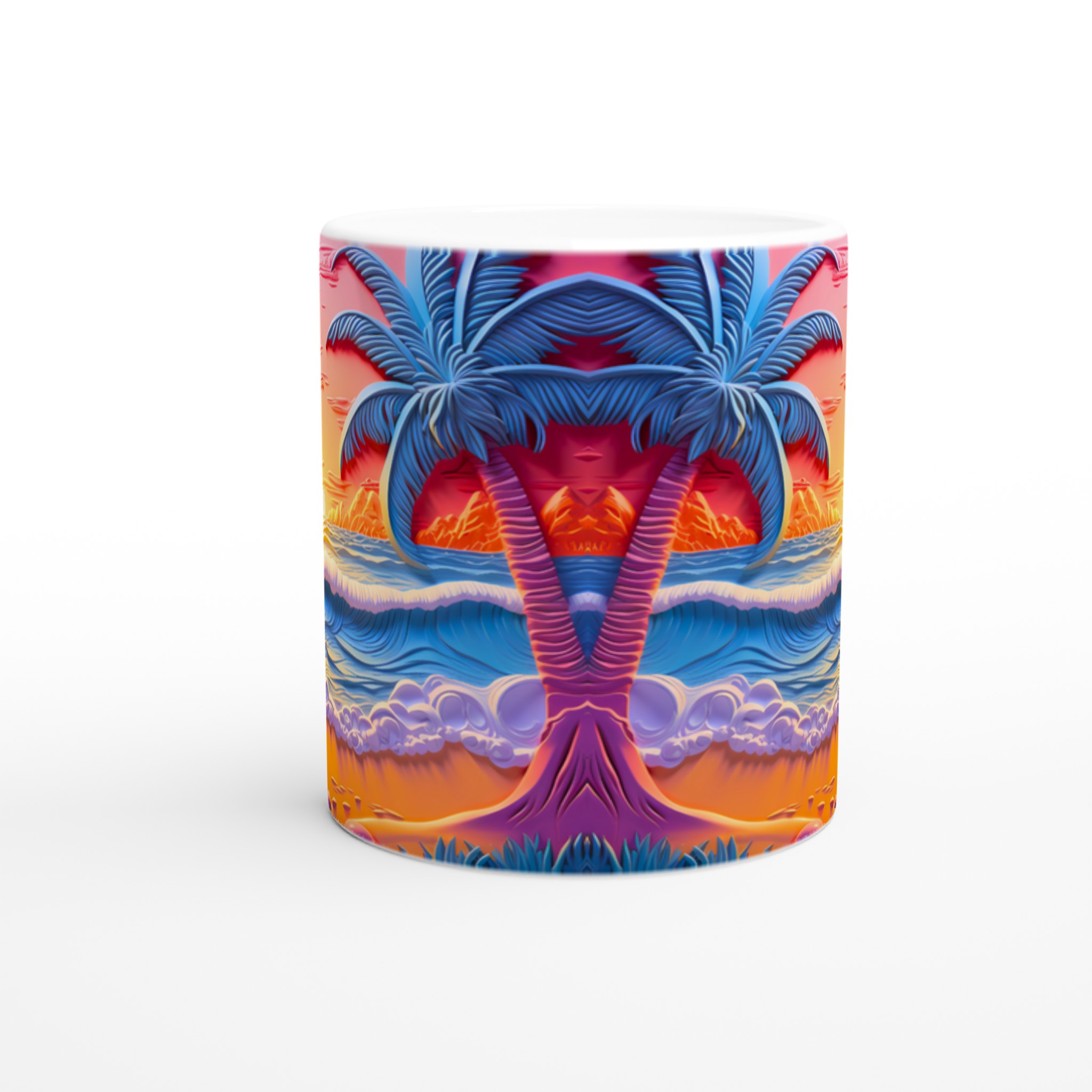 Tropisk Drömmugg – 11oz Keramikmugg med Pastell Palmstrand & Solnedgång 8 2cbf5cf7-669a-474a-ac8a-647d52c95032