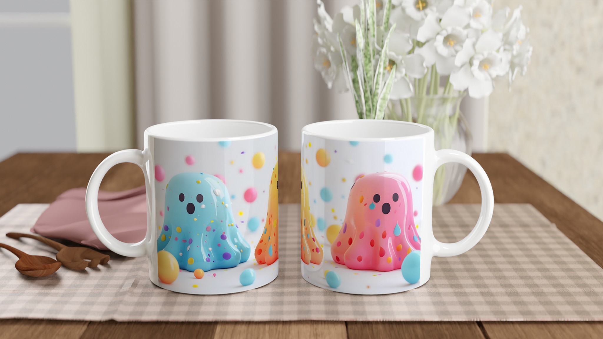 Mångfärgad glad spökmugg – 11oz keramisk mugg för barn och lekfulla själar 10 2e35f3c3-c588-4b65-80bd-b20b0e1f5a2b