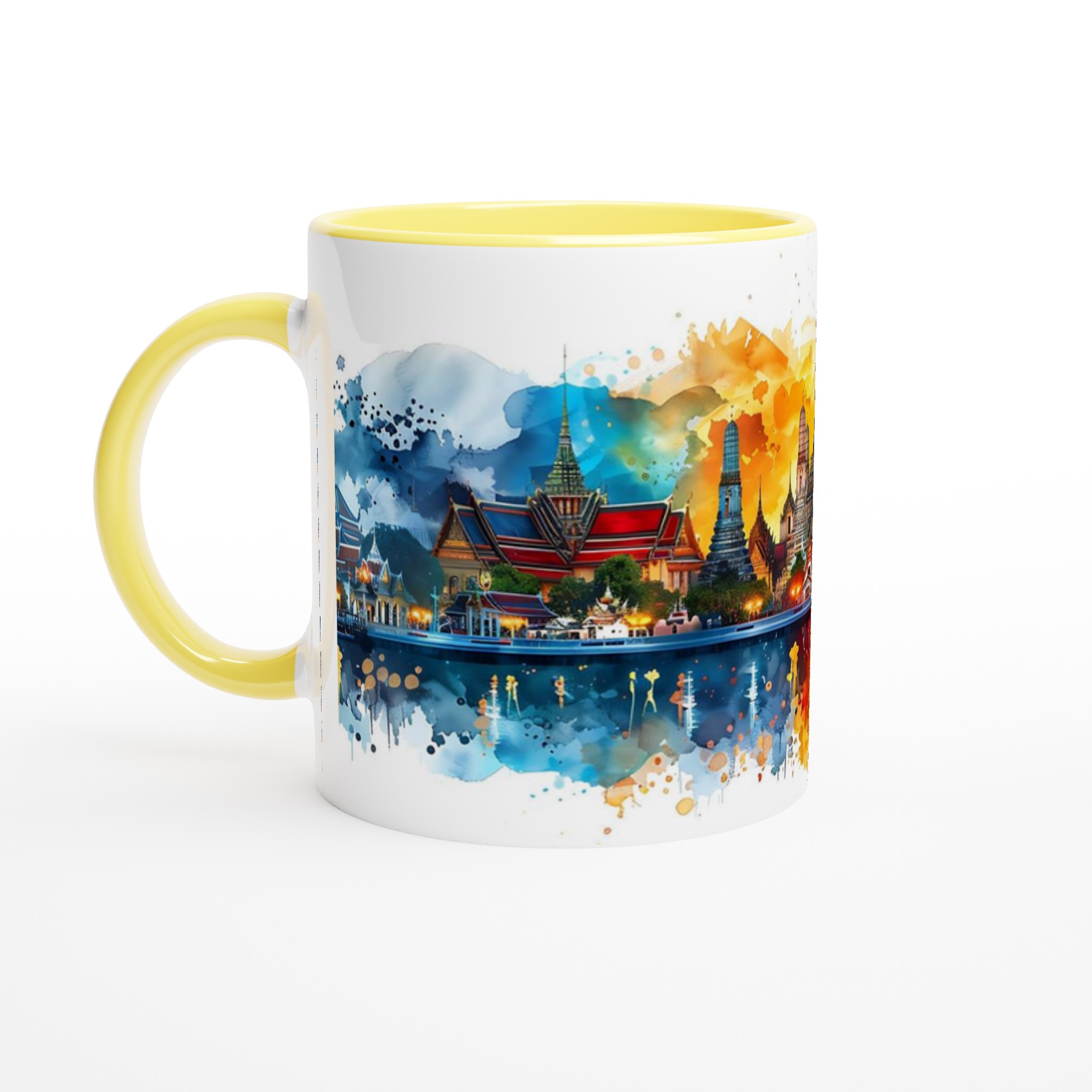 Bangkok Temples Vattenfärgsmugg – 11oz Keramisk Mugg med Vibrerande Thailändsk Silhuett 5 2edc131f-67dc-42fd-a9a2-8a768ff8d104
