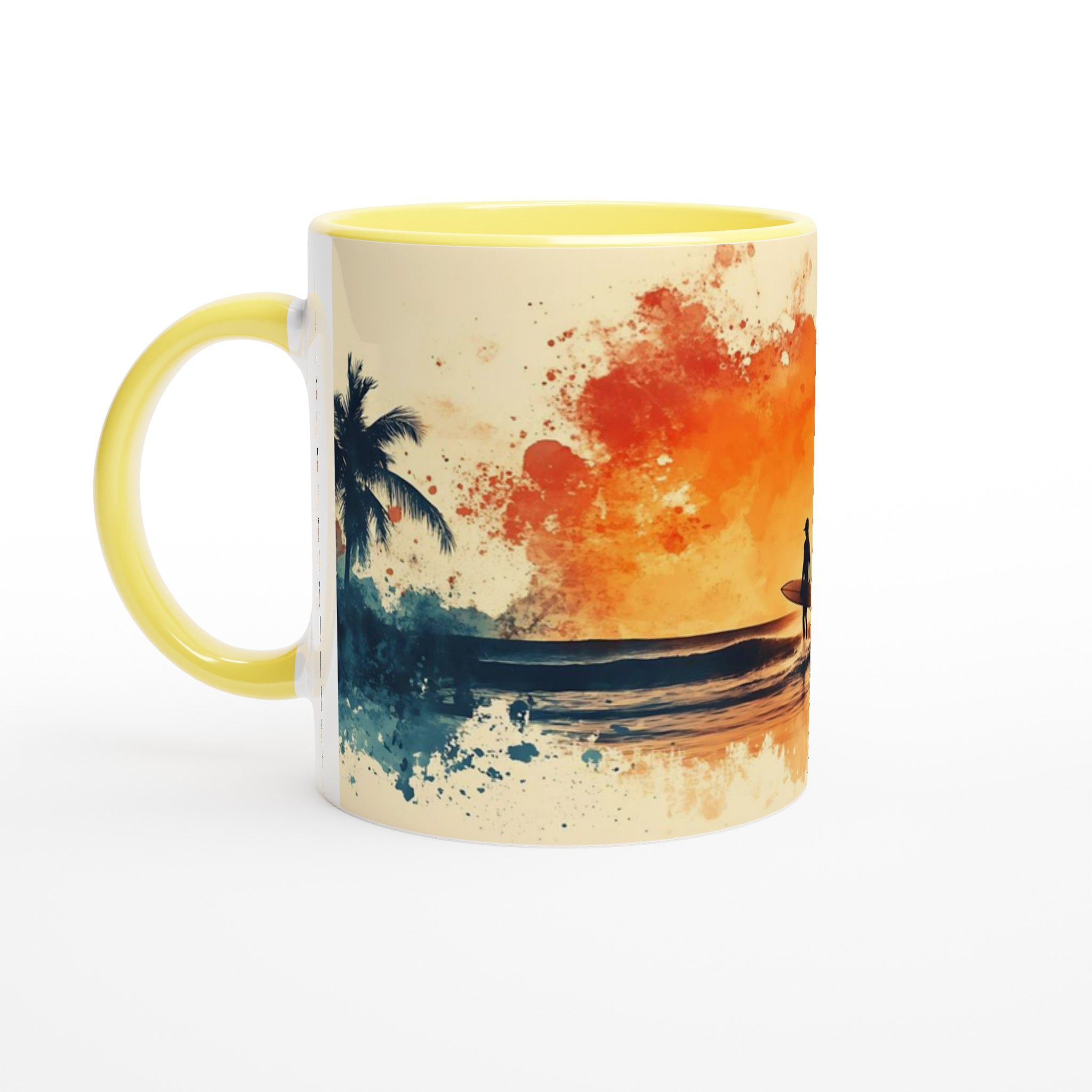 Tropisk Solnedgång Keramikmugg - 11oz Konstnärlig Surfmotiv i Vattenfärg, Välj Bland 7 Levande Färger! 3 308bed3f-6e20-434b-824c-27e43bac40d4