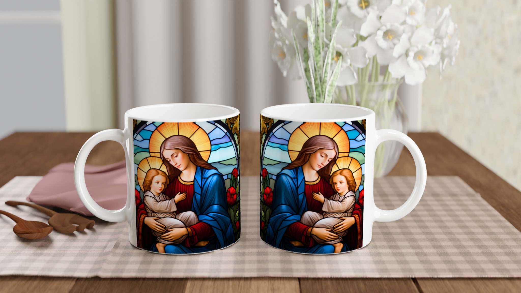 Madonna och Barnet Blyinfattat Glas Mugg - Helig Konst i Levande Färger 10 31232562-34ba-4081-bfb1-0f258da8b120