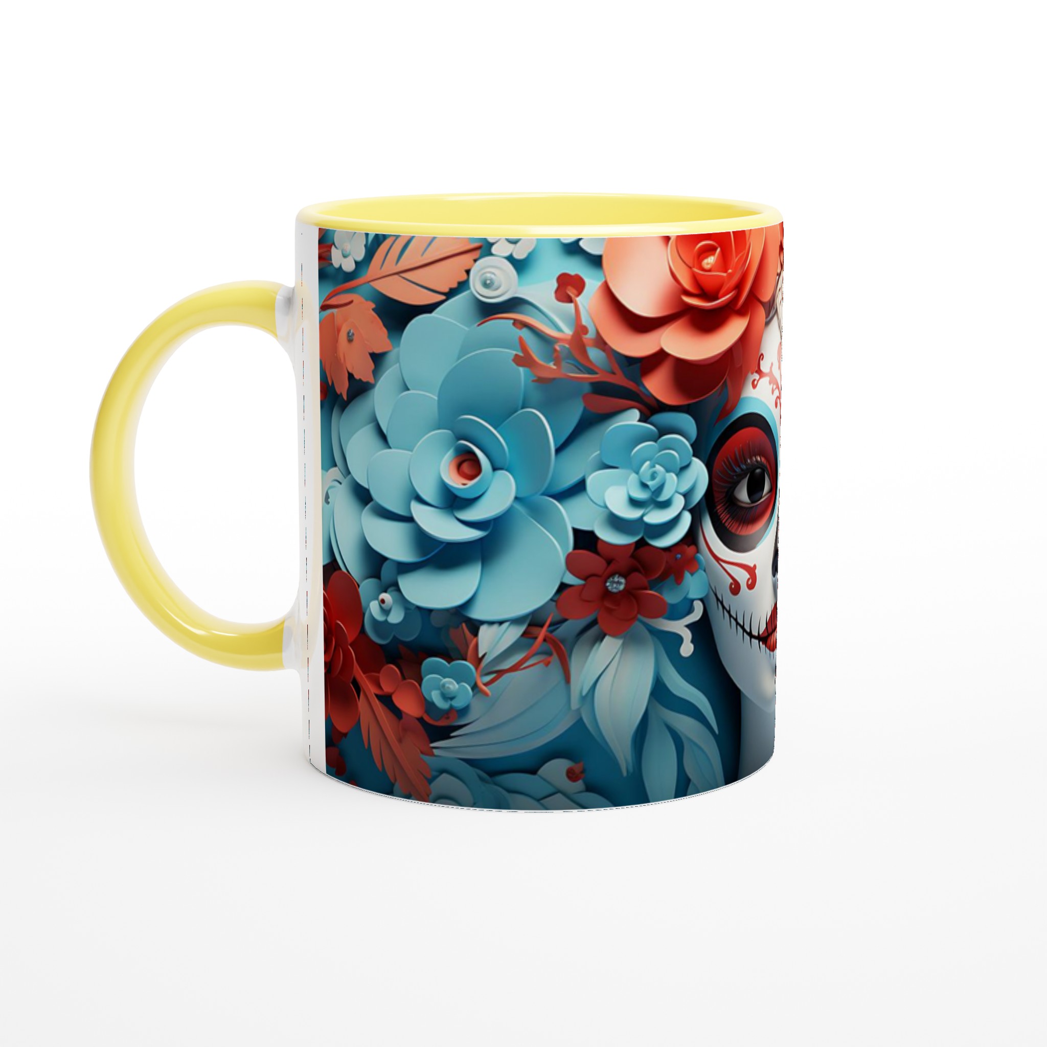 Dia de los Muertos Sugar Skull Mugg - Livlig Design i Blått & Korall, 11oz Keramikmugg för Festliga Stunder 5 31ccbcad-0dbb-4a50-a823-44e90bb49f53
