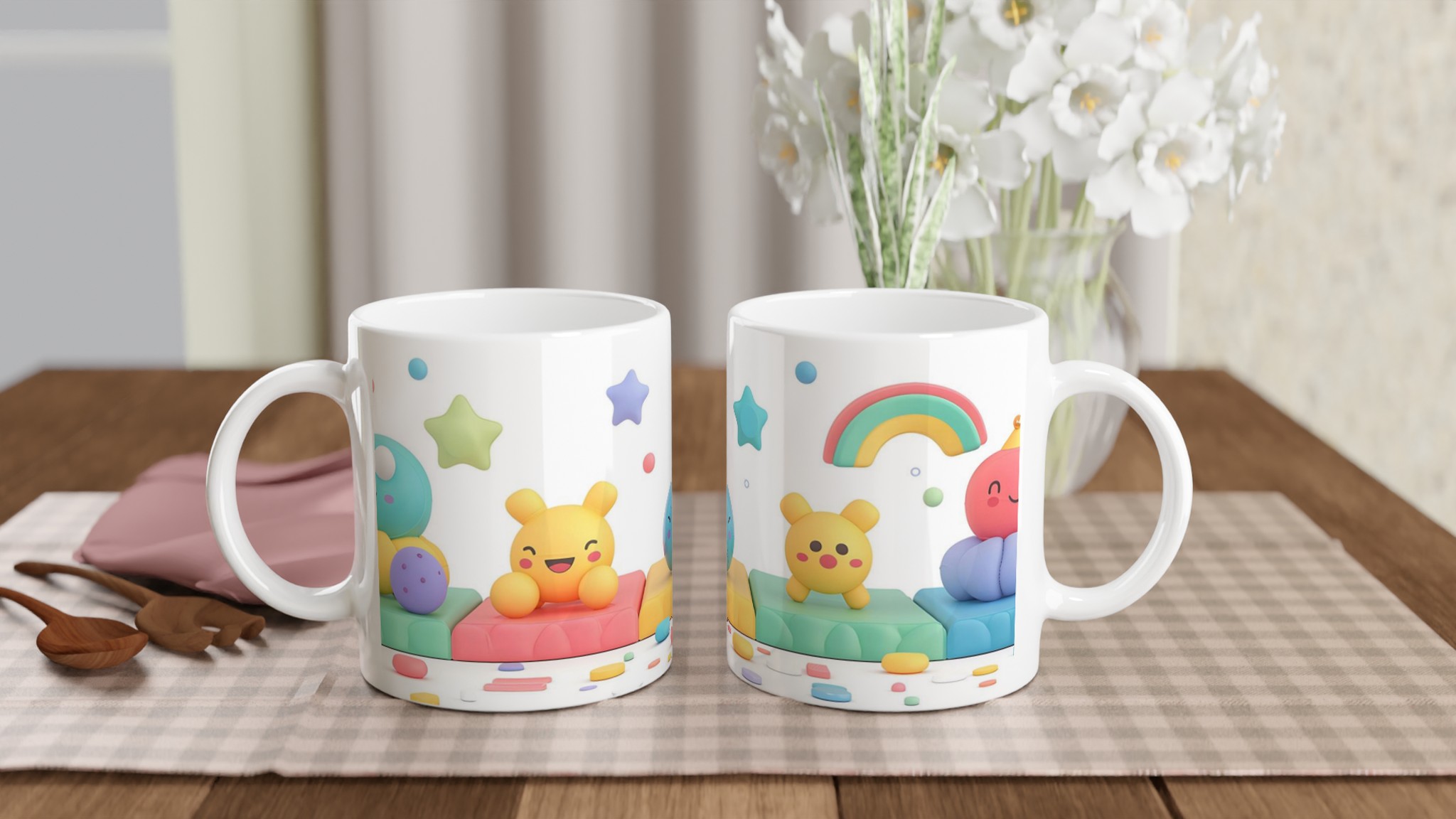 Pastell drömmar keramikmugg – Glada figurer och regnbågar i mjuk palett, 11 oz kaffemugg i flera färger 10 31fd5036-9764-49d5-94e6-52a63f141fa6