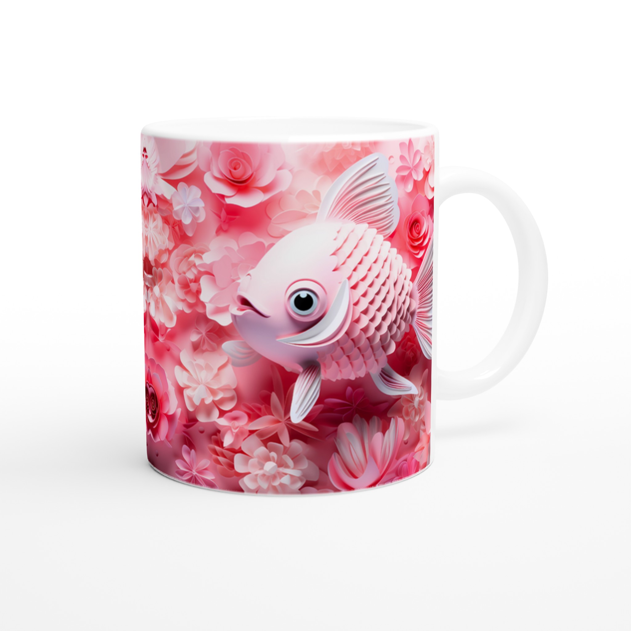Kärleksfull Koi Mugg – Rosa Blomsterdröm med Lekfulla Fiskar – Personlig 11oz Keramikmugg i Flera Färger 9 32227a20-99f0-40fa-9a46-086b74520671