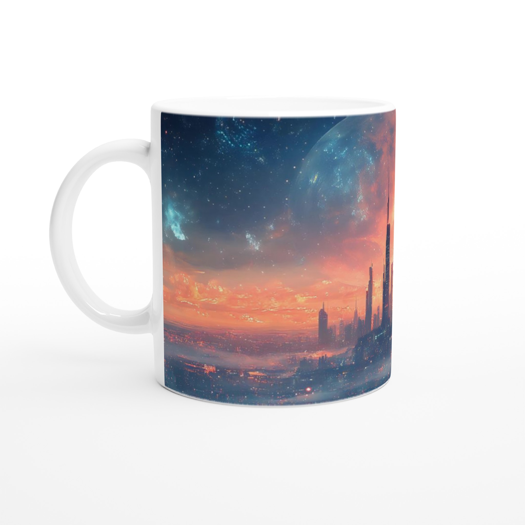 Futuristisk Stadsmugg – Sci-Fi Gryning Över Megalopolis Keramikmugg (11 oz) i flertalet färger 1 32256034-5a8b-4070-ba8a-1ca7c7a5ef68