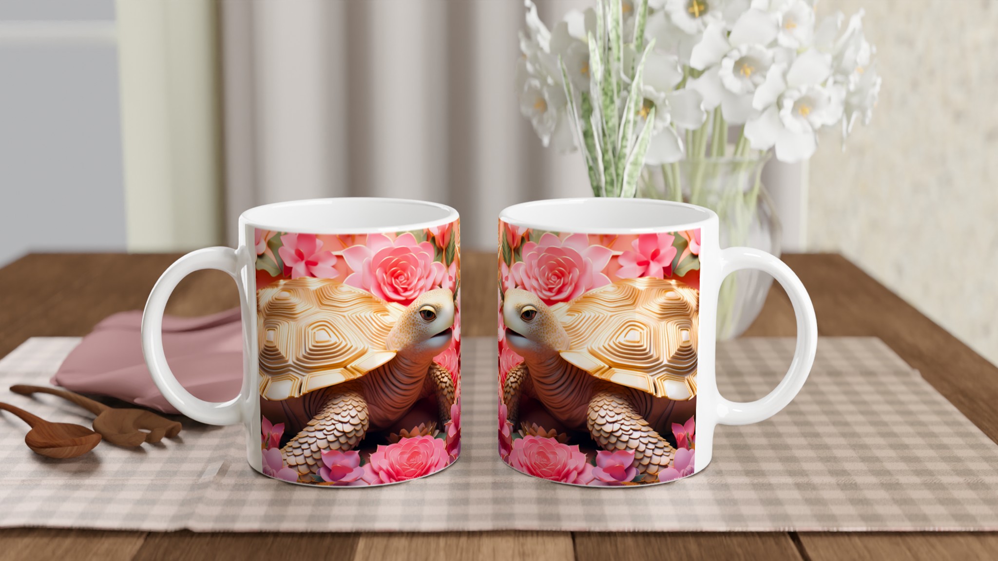 Lyxig Sköldpaddsmugg: Gulddetaljer & Rosa Blommor – 11oz Keramikmugg i Valfri Färg 10 326262dc-9d05-4a72-95cc-98bc5b65c096
