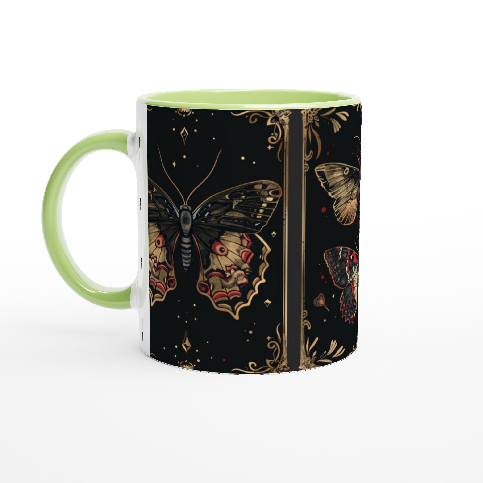Mystiska Nattfjärilar Keramikmugg – Elegant Guld & Röd Design för Kaffe- och Teälskare, Välj Färg! 3 33257af2-b46c-4cf1-8328-9ecc74131ed6