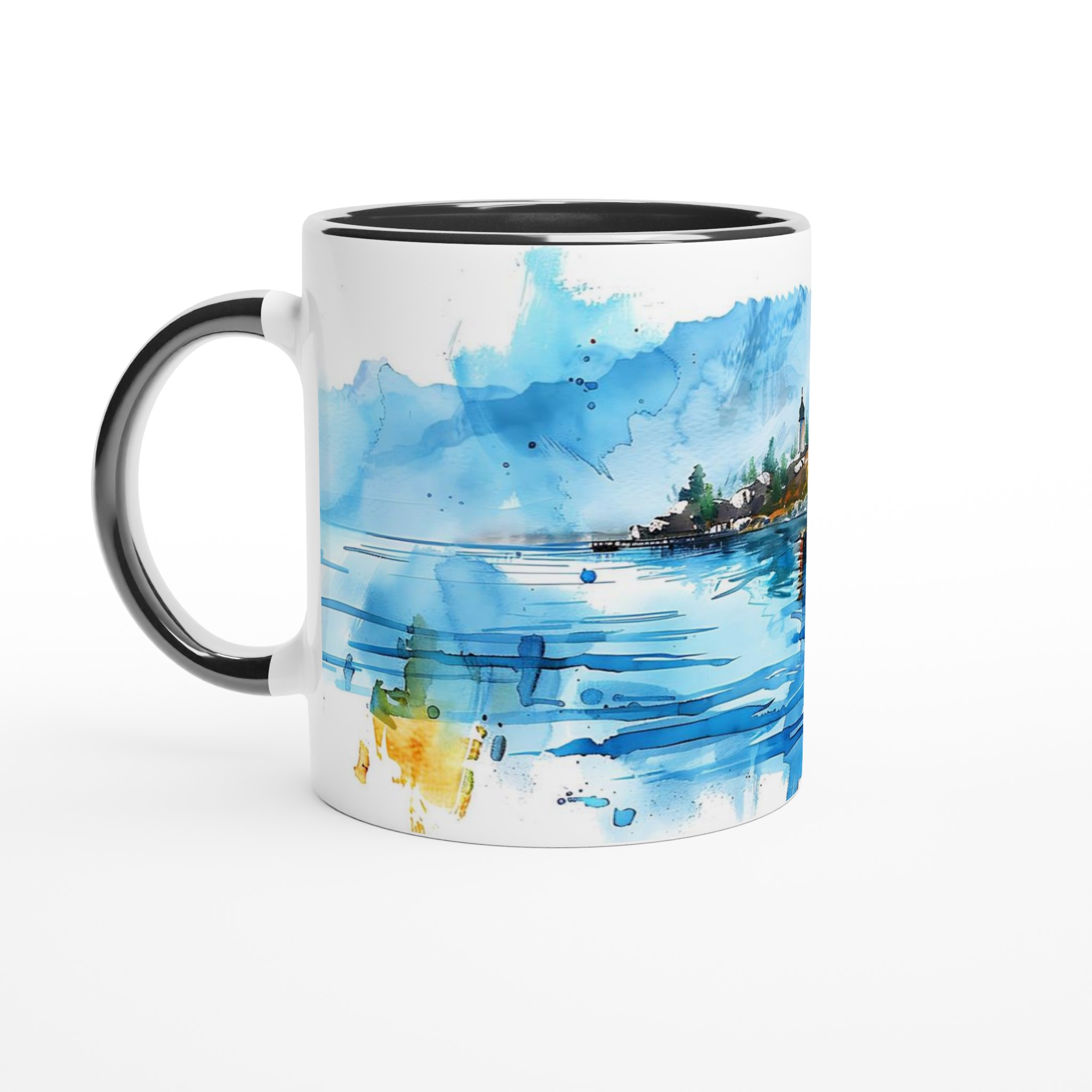 Akvarell Landskap Keramikmugg - Skandinavisk Fjord Konst för Kaffeälskaren, Välj bland 7 Färgstarka Nyanser 7 337c83a6-9d7f-4b96-825d-8f2134c966aa