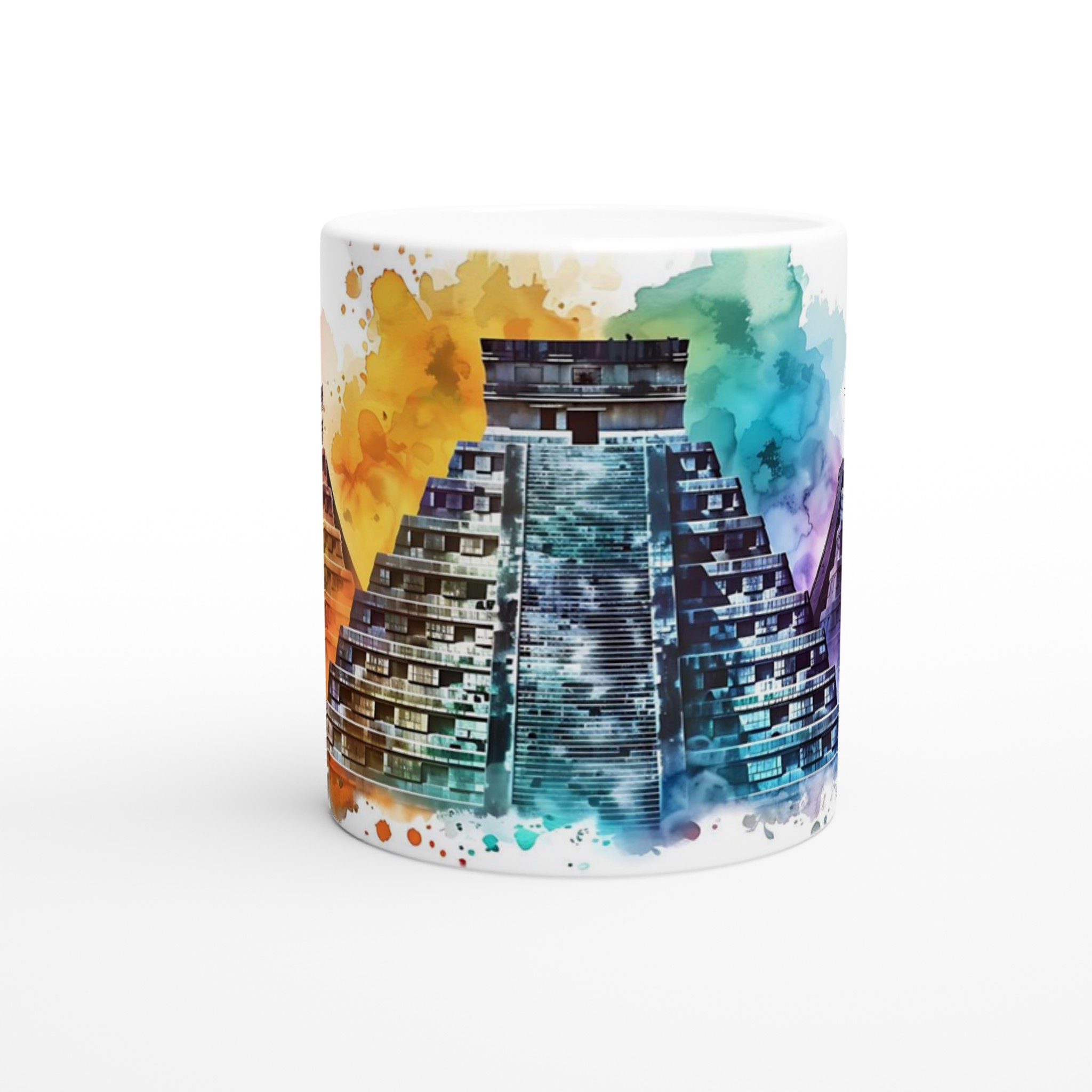 Mångfärgad Maya Pyramider 11oz Keramikmugg – Konstnärligt Vattenfärgsuttryck 8 33a2b38b-19e3-4ba8-ad35-f031107e6a07
