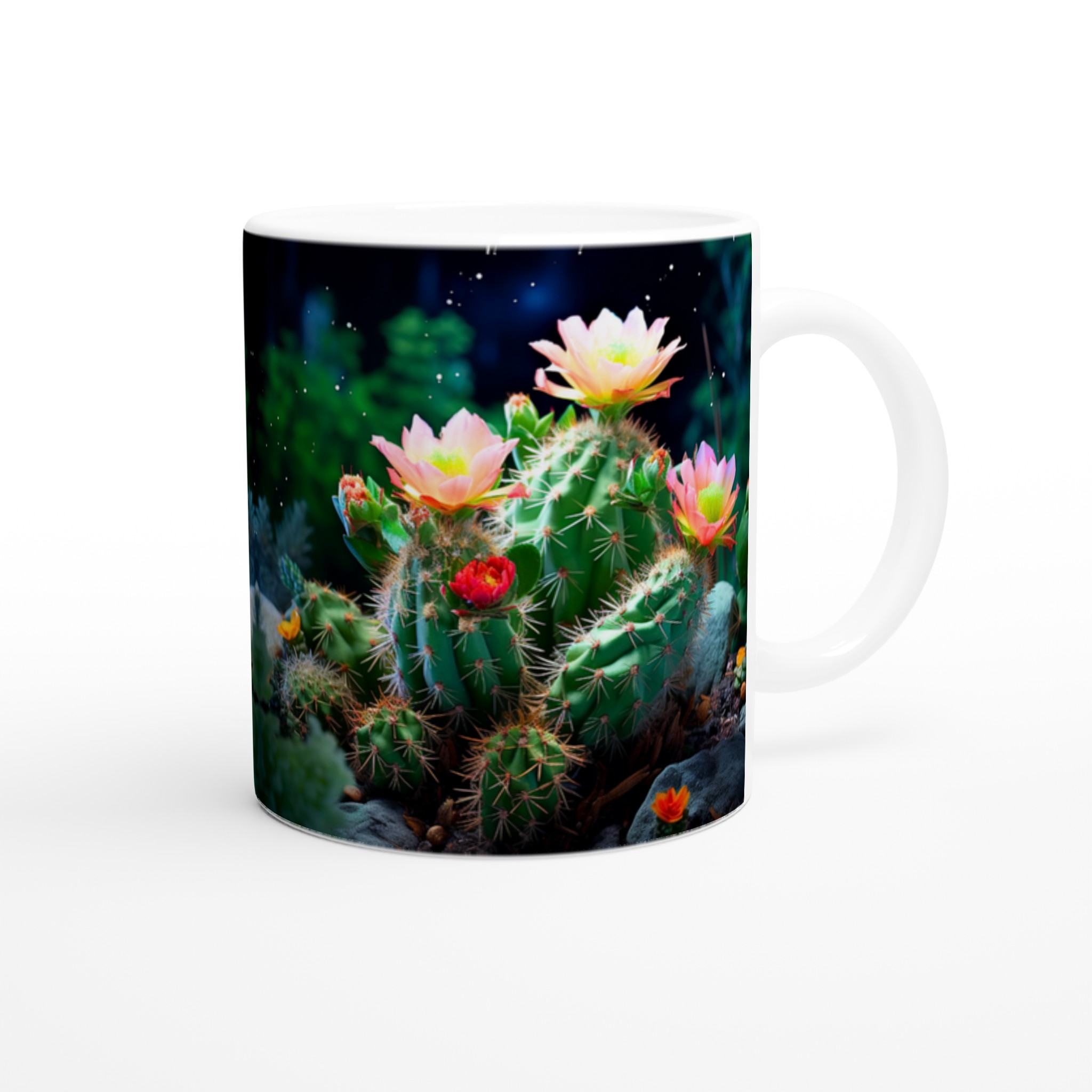 Kaktusblommor Under Stjärnorna – 11oz Keramikmugg i Valfri Färg 10 342bcca7-cef9-4e4f-8f6d-2ab2413b8424