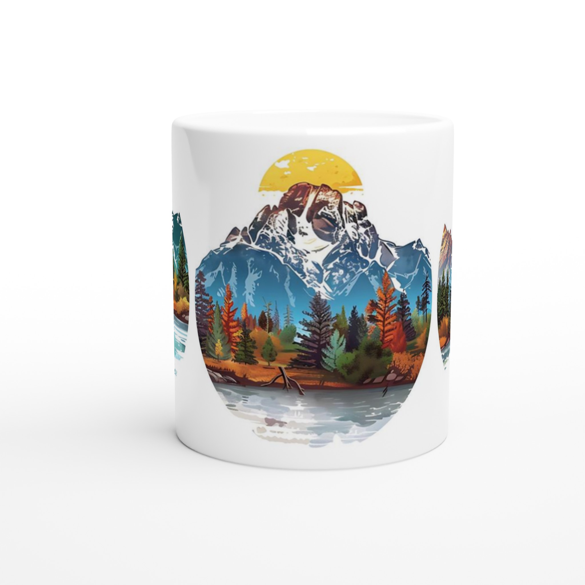 Naturnära Vinterlandskap Keramikmugg – 11 oz Vit Mugg med Fjäll & Furu 8 3461dbbd-9e9d-4eec-a9ad-9b577f747511