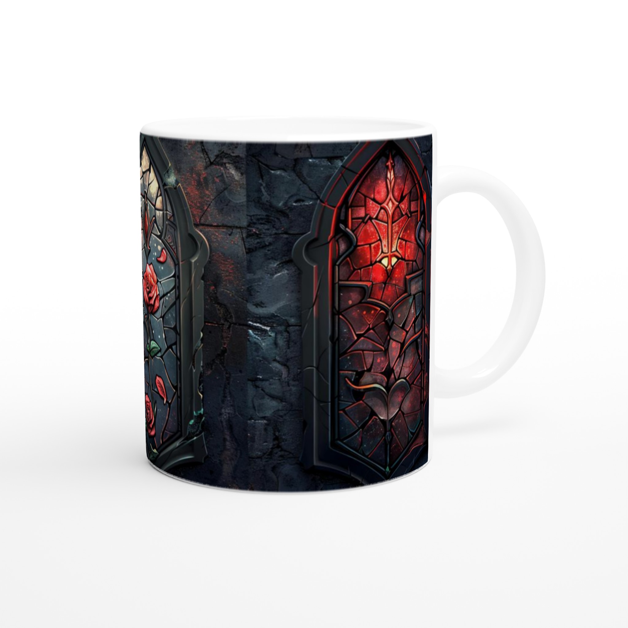 Vit 11oz keramisk mugg med dramatisk glasmålningsinspirerat motiv i flera färger 9 3545ca2e-78f9-4a95-9bed-9d3a86c59956