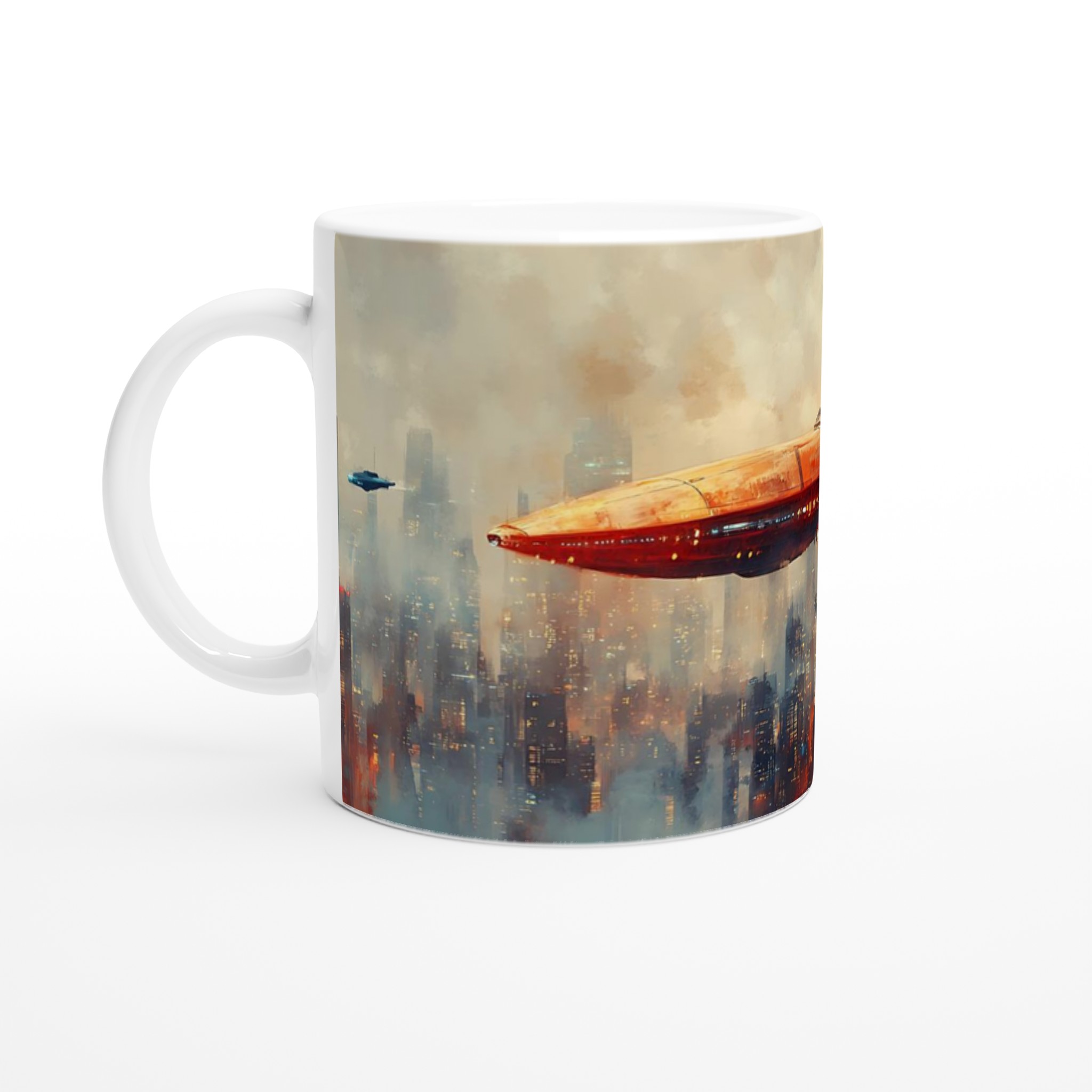Futuristisk Stad Mugg - Sci-Fi Flygande Farkoster & Stadsbild Konst på 11oz Keramik 1 355fb23a-b924-480b-8a2d-a16d5d19df6a