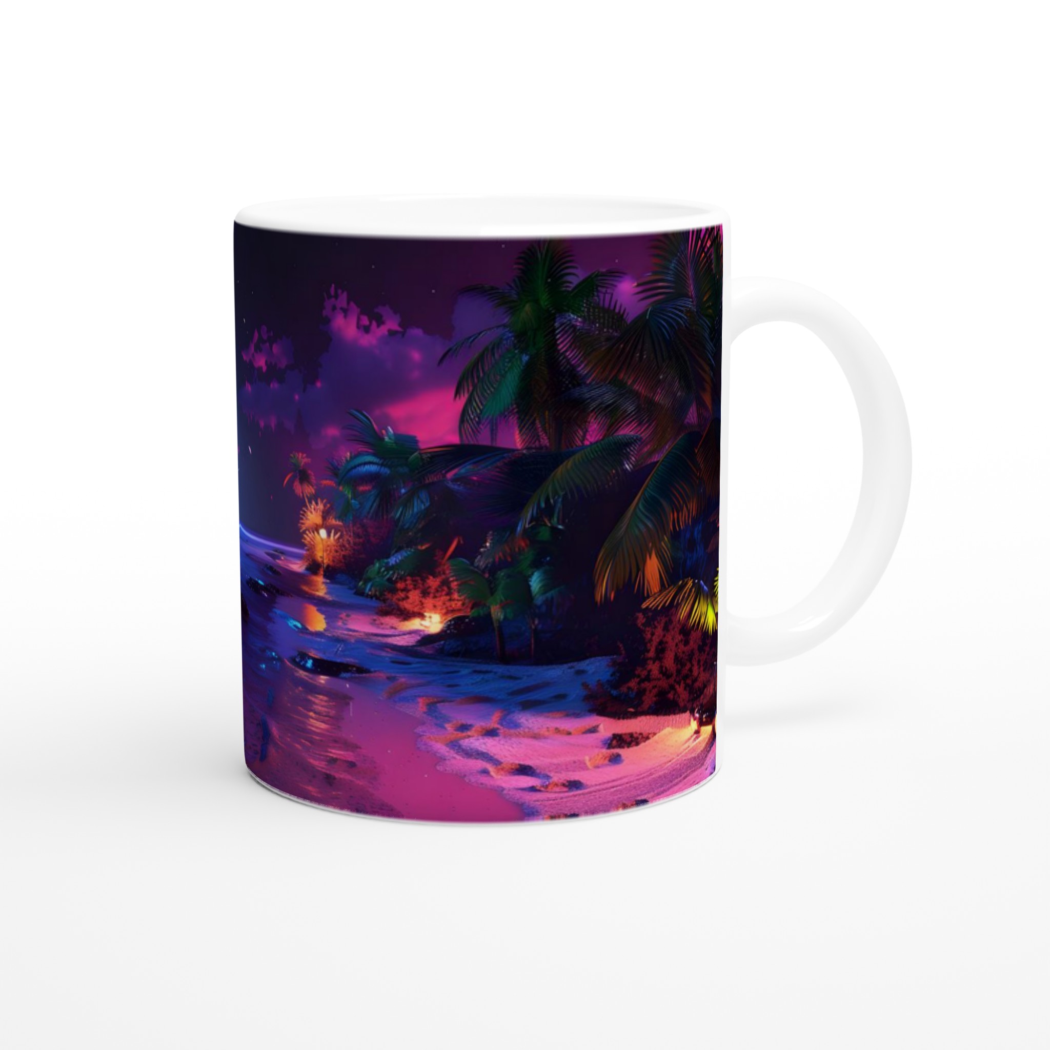 Neon Tropical Natt Mugg – 11oz Keramisk Mugg med Vibrerande Palmstrand 9 35716ebb-821c-4e1f-9ca9-8c7b7d05ef65