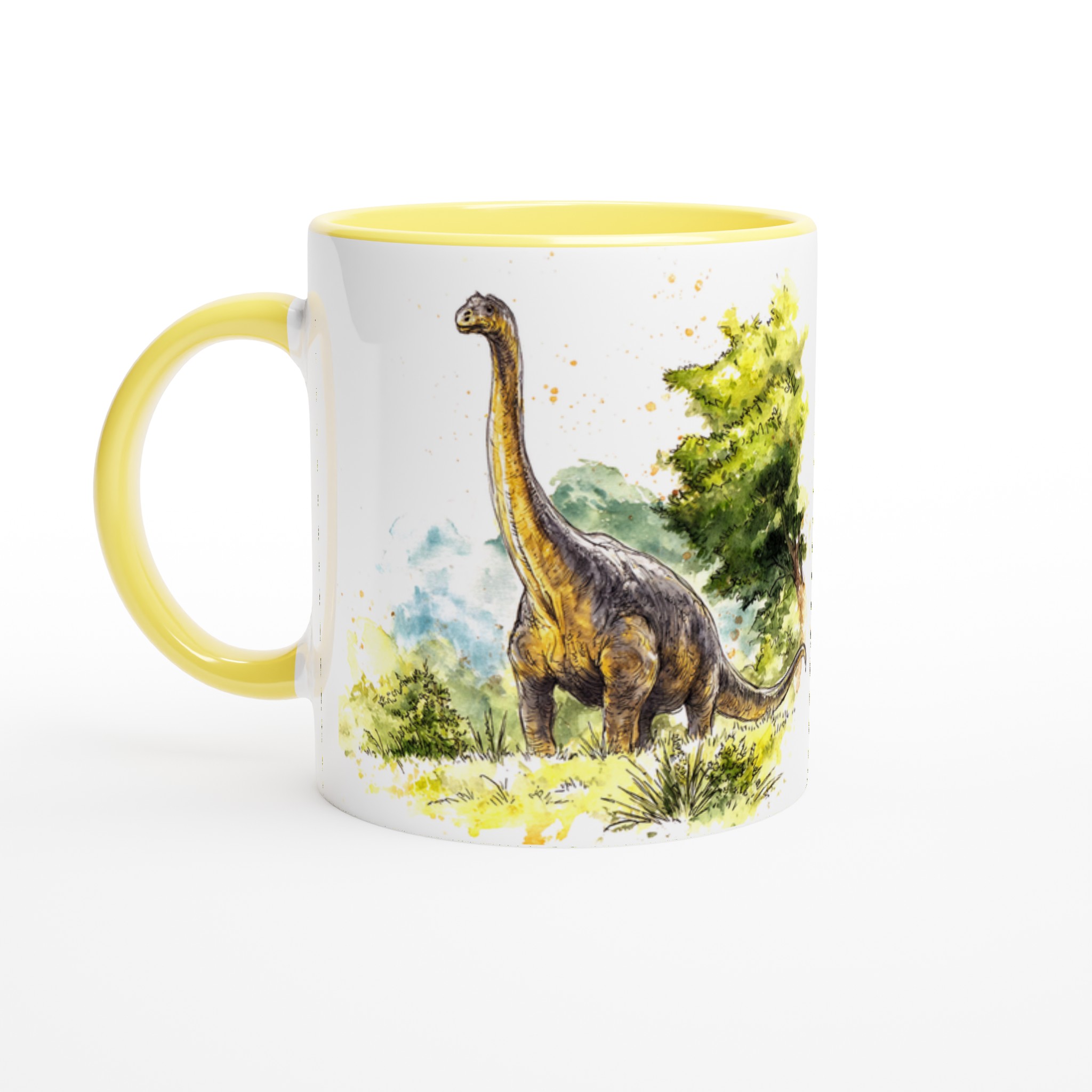 Dinosaurie Vattenfärg Mugg - Brachiosaurus i Grönt Landskap | 11oz Keramikmugg i Valfri Färg 5 36257c19-083e-48bb-8c58-3e5079247c34