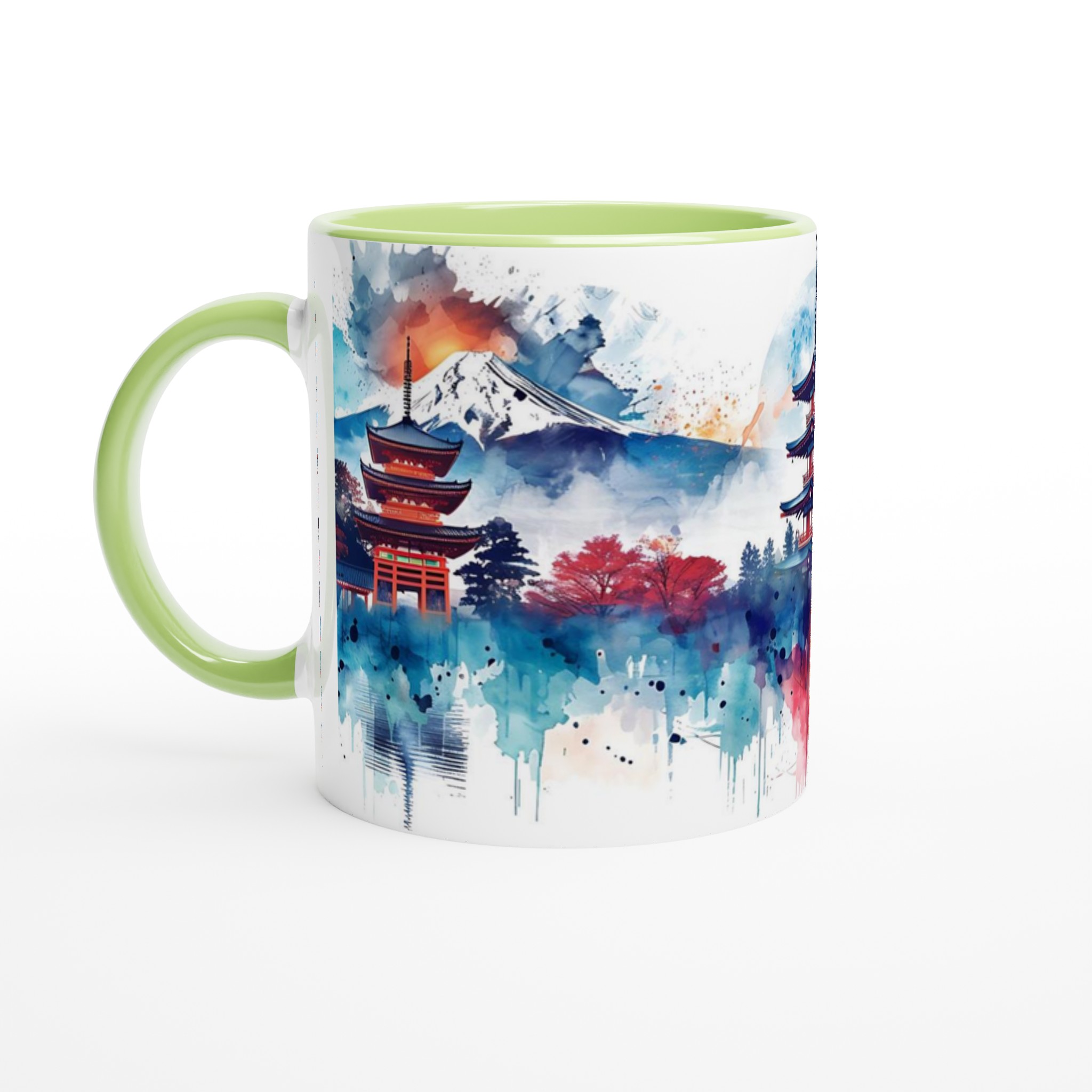 Japansk Akvarell Konst Mugg - Livfull Pagoda & Berg Design 11oz Keramisk Mugg 3 367ecb80-13b4-4e45-9cc6-d13e697ba7a2